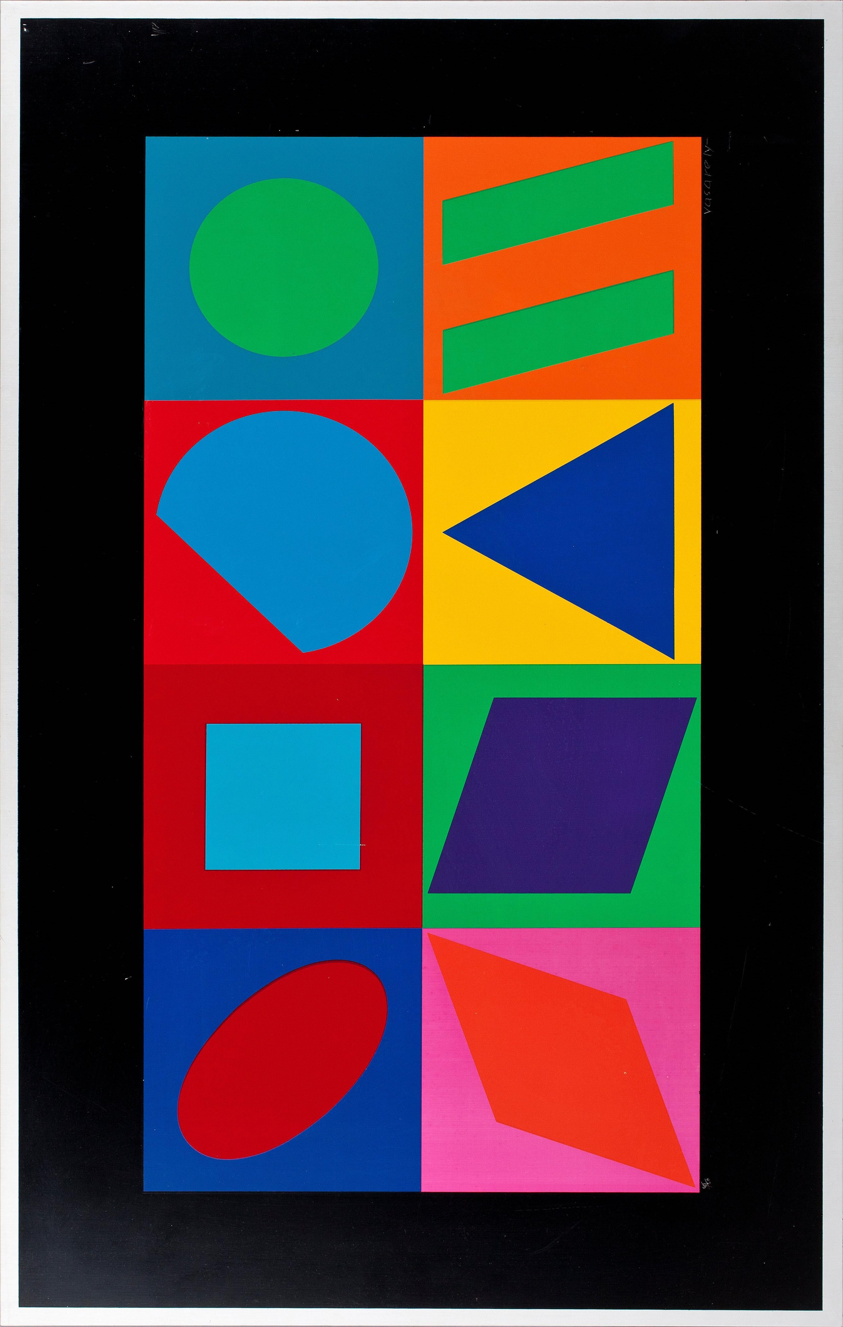 Mehrfaches auf Metall von Victor Vasarely Geometrische Komposition Signiert Frankreich 1980 (Moderne der Mitte des Jahrhunderts) im Angebot