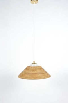 Rattan Opal Glass Pendant Lamp NOS by Doria, 1960