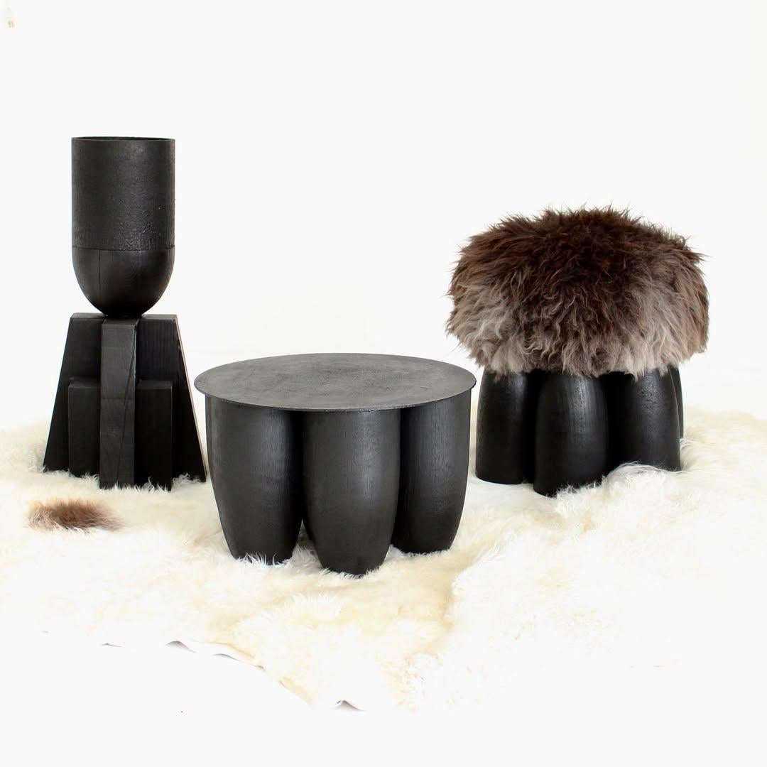 Multiple Rounded Form Senufo Coffee Table in Burnt Iroko Wood by Arno Declercq For Sale 1