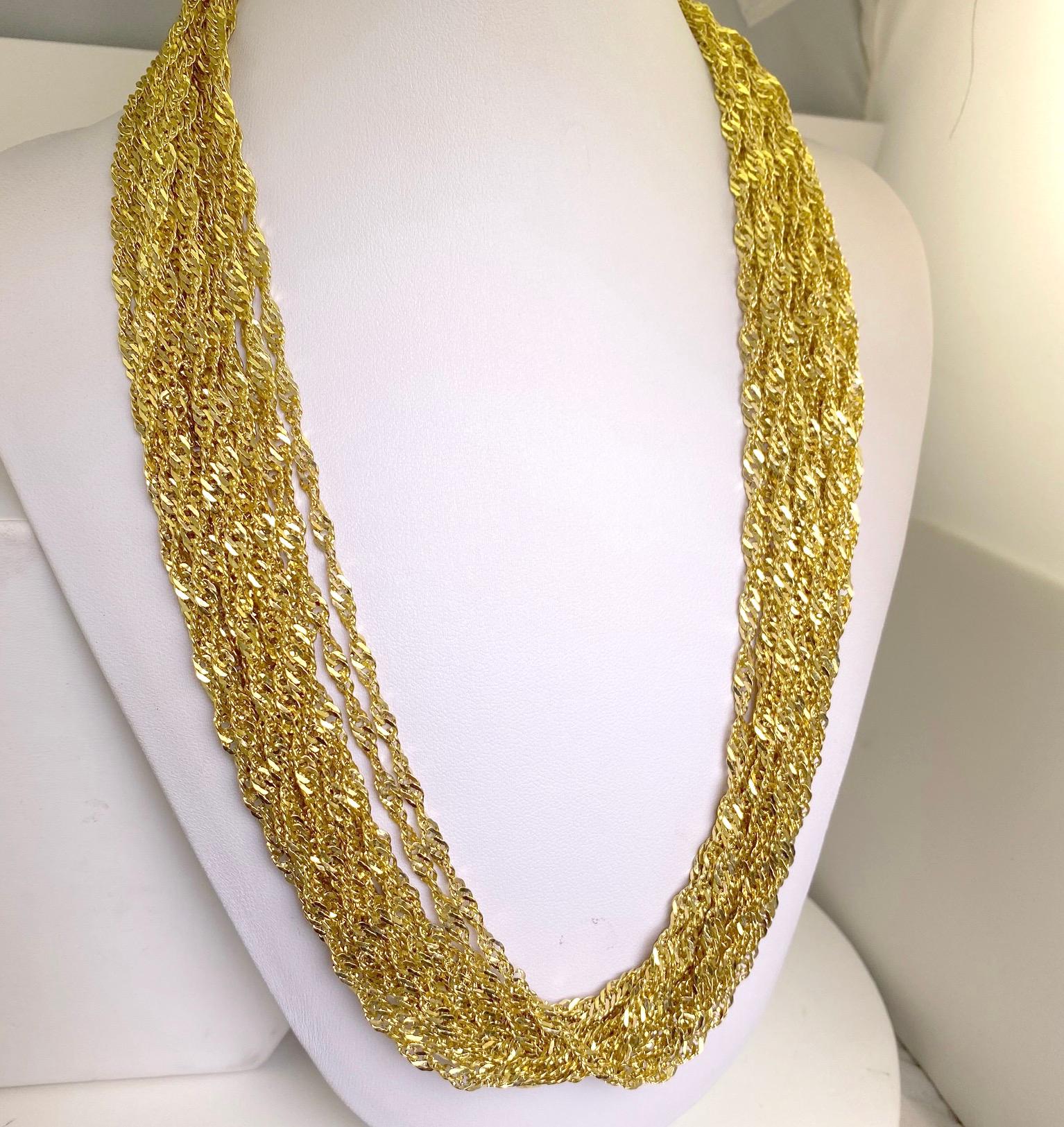 Modern Multiple Strand 14 Karat Yellow Gold Chain Necklace For Sale