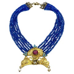 Multiple Strand Chrysophrase Necklace with Ruby Pendant