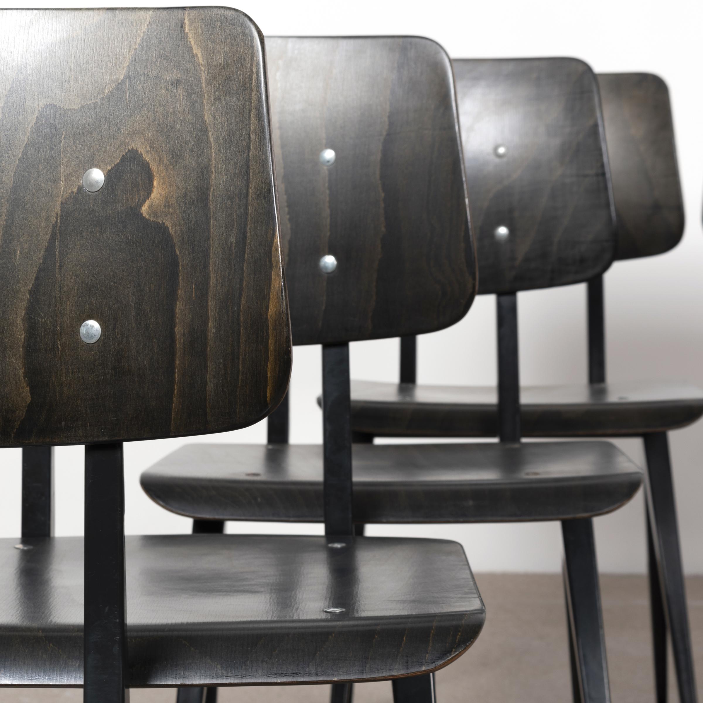 Metal Multiple vintage Galvanitas Plywood Chairs S16 dark ebony, Netherlands