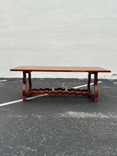 1950s Monumental Spanish Trestle Wood Bow Tie with Carved Lyre-Shaped Base