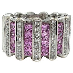Multirow Ring 18Kt White Gold  with Pink Sapphire & Diamonds