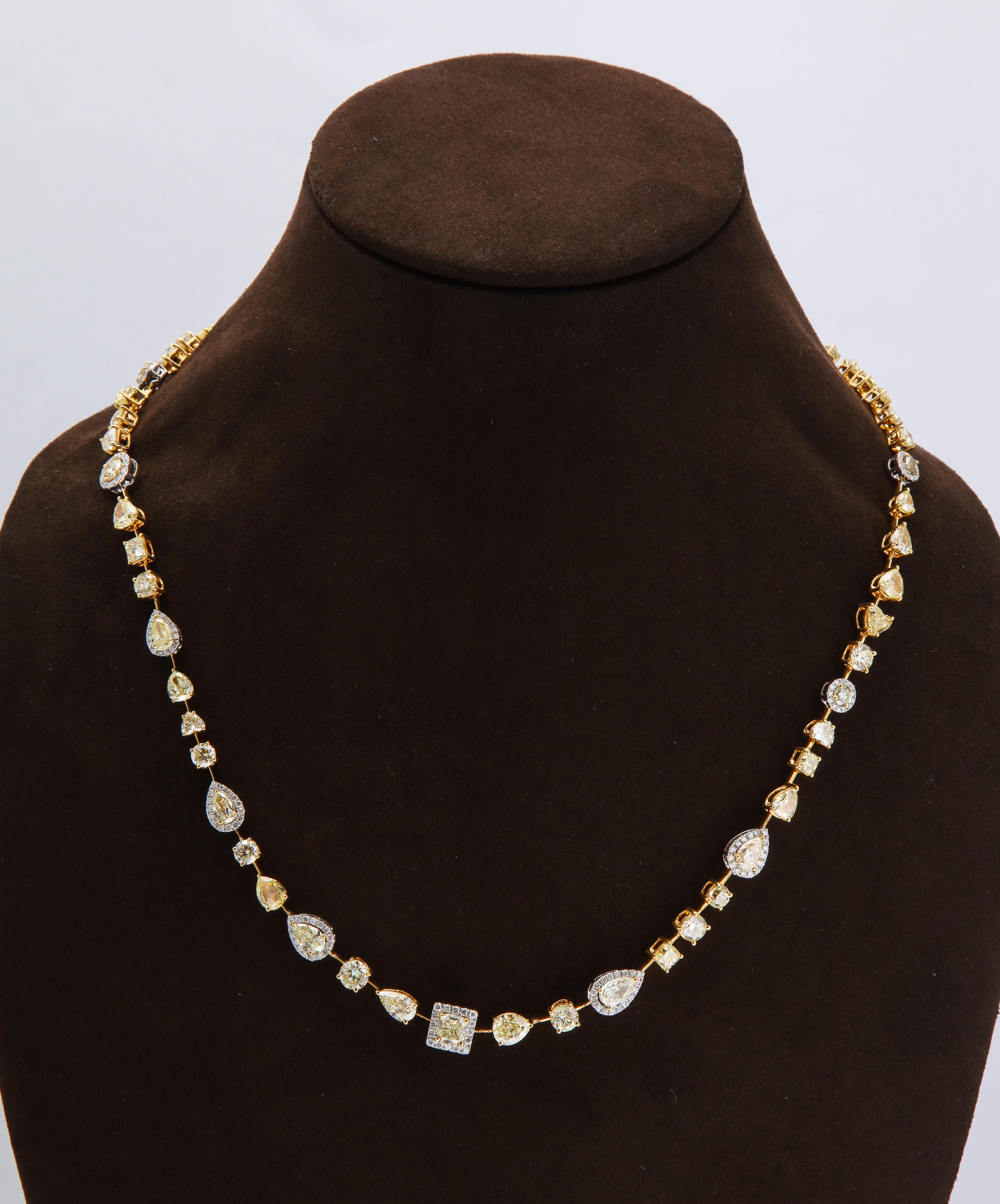 Multishape Yellow and White Diamond Necklace In New Condition In New York, NY