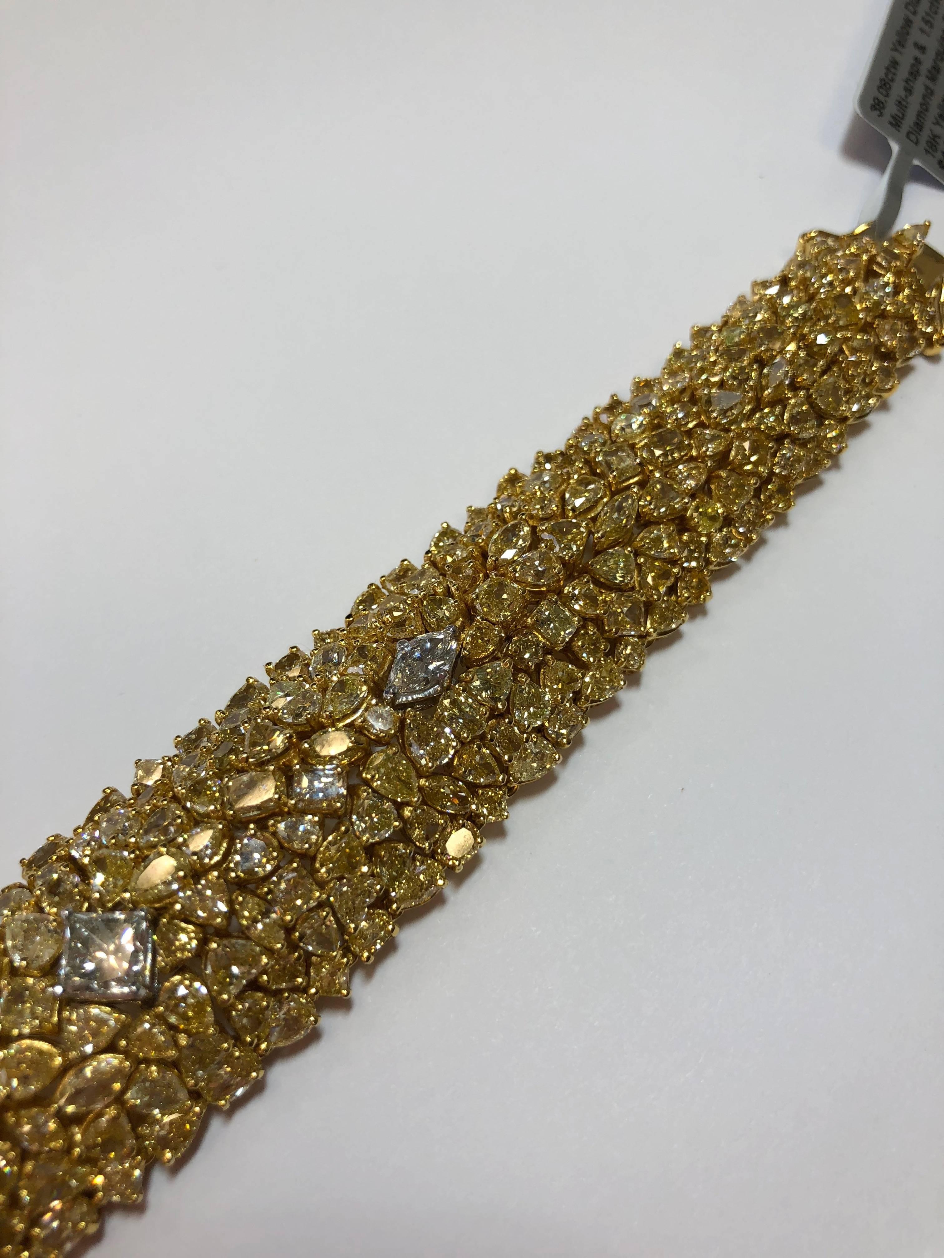 Marquise Cut Multishape Yellow Diamond and White Diamond Cluster Bracelet