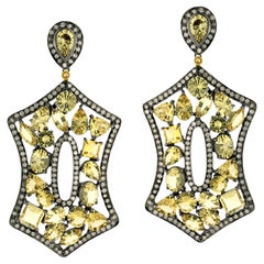 Multishaped Citrine Dangle Earrings Set In 18k Yellow Gold