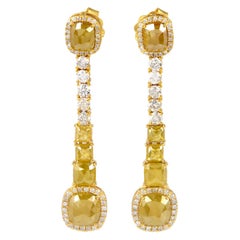 Boucles d'oreilles fantaisie en or jaune 18 carats avec diamants jaunes et blancs multiformes
