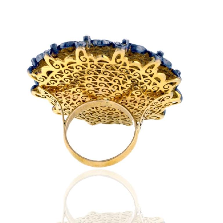 Art Nouveau Multishaped Rose Cut Diamond Cocktail Ring Made In 14k Gold & Silver For Sale