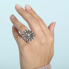 Multishaped Rose Cut Diamond Cocktail Ring Made In 14k Gold & Silver