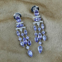 Multishaped Tanzanite Waterfall Earrings With Diamonds Made In 18k Gold