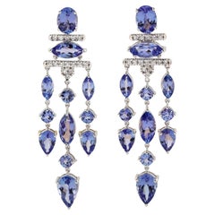 Boucles d'oreilles cascade en Tanzanite multiforme avec diamants en or 18k