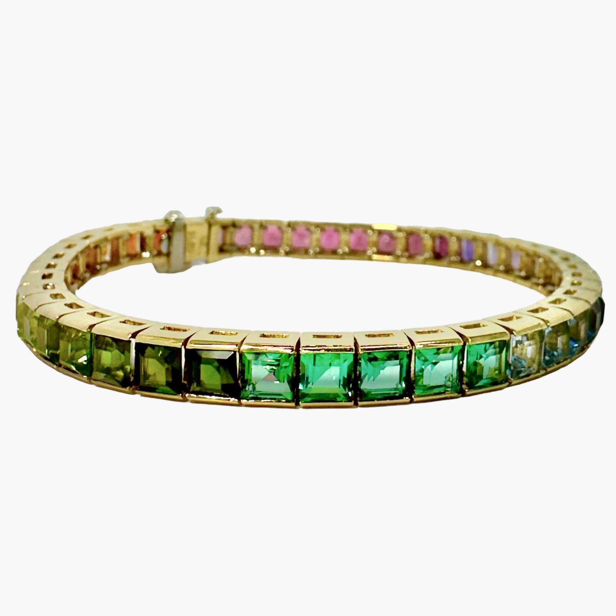 Moderne Bracelet multi-pierres de couleur arc-en-ciel en or jaune 18 carats en vente