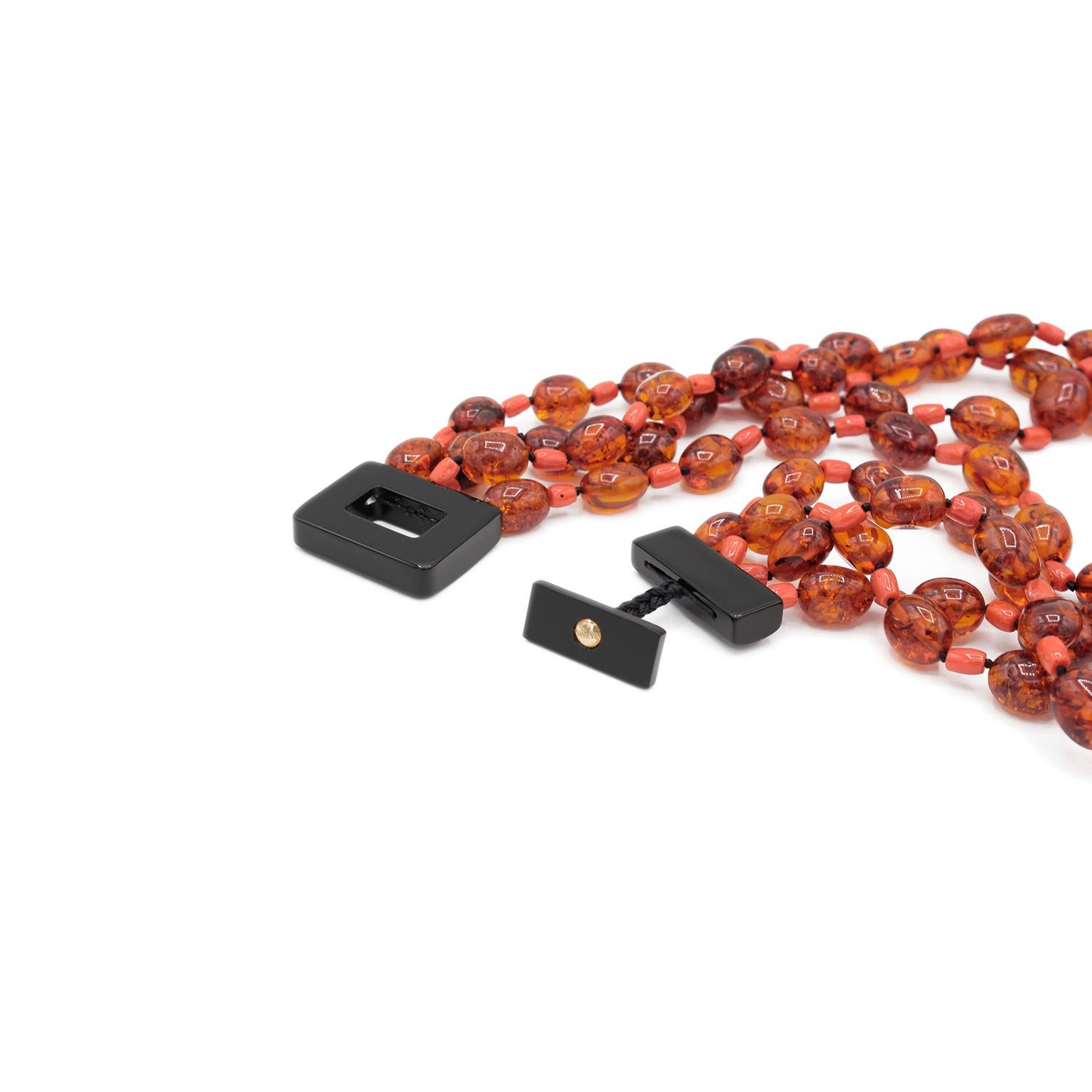 Artisan Multistrand Amber and Coral Necklace For Sale