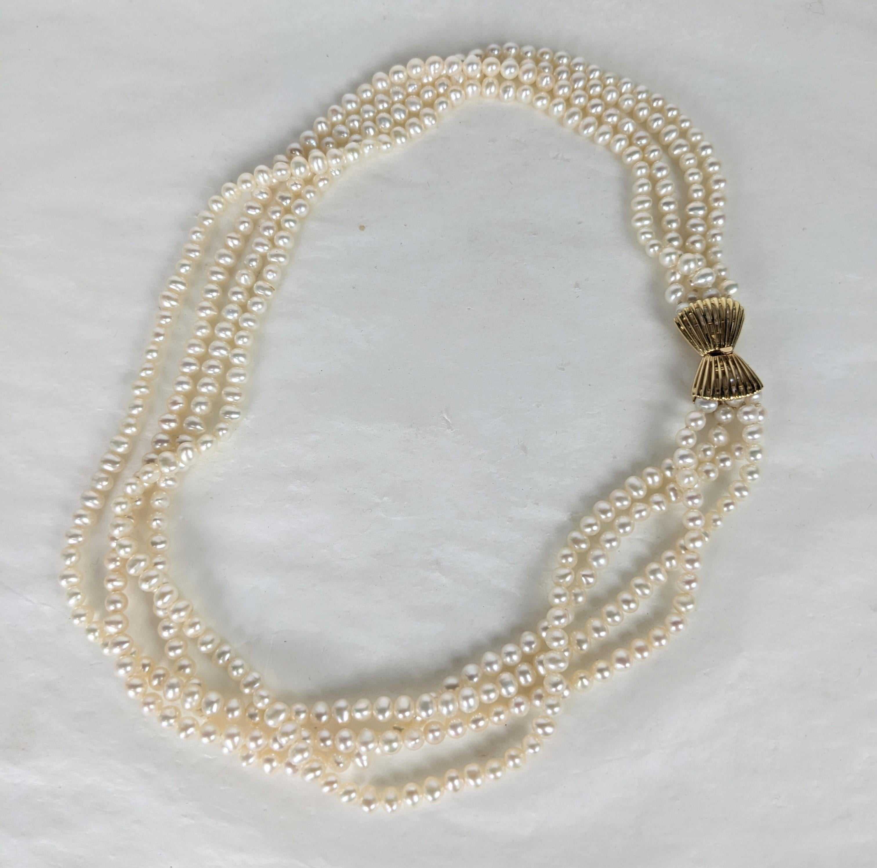 Bead Multistrand Cultured Pearl Necklace For Sale