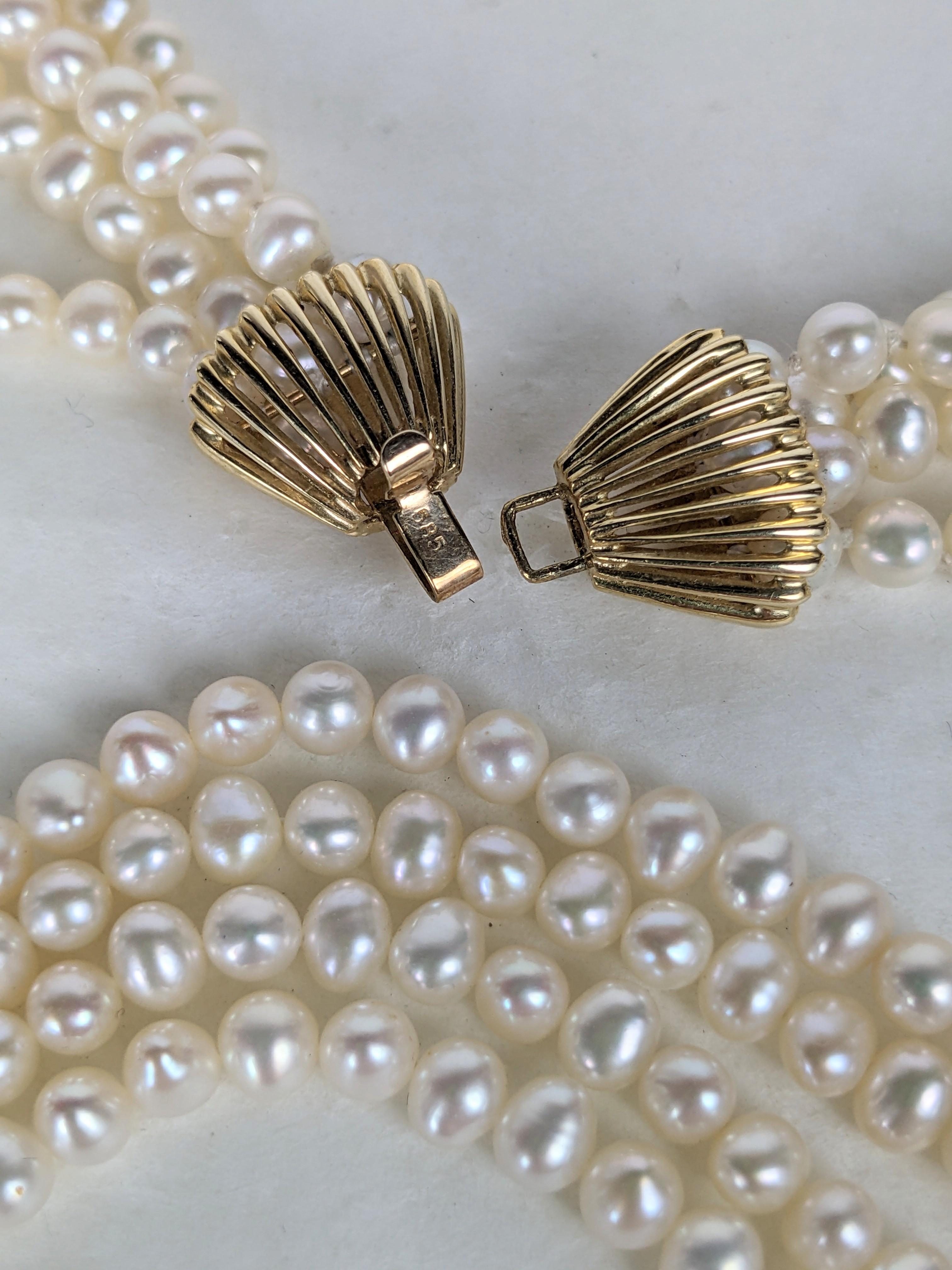 Women's or Men's Multistrand Cultured Pearl Necklace For Sale