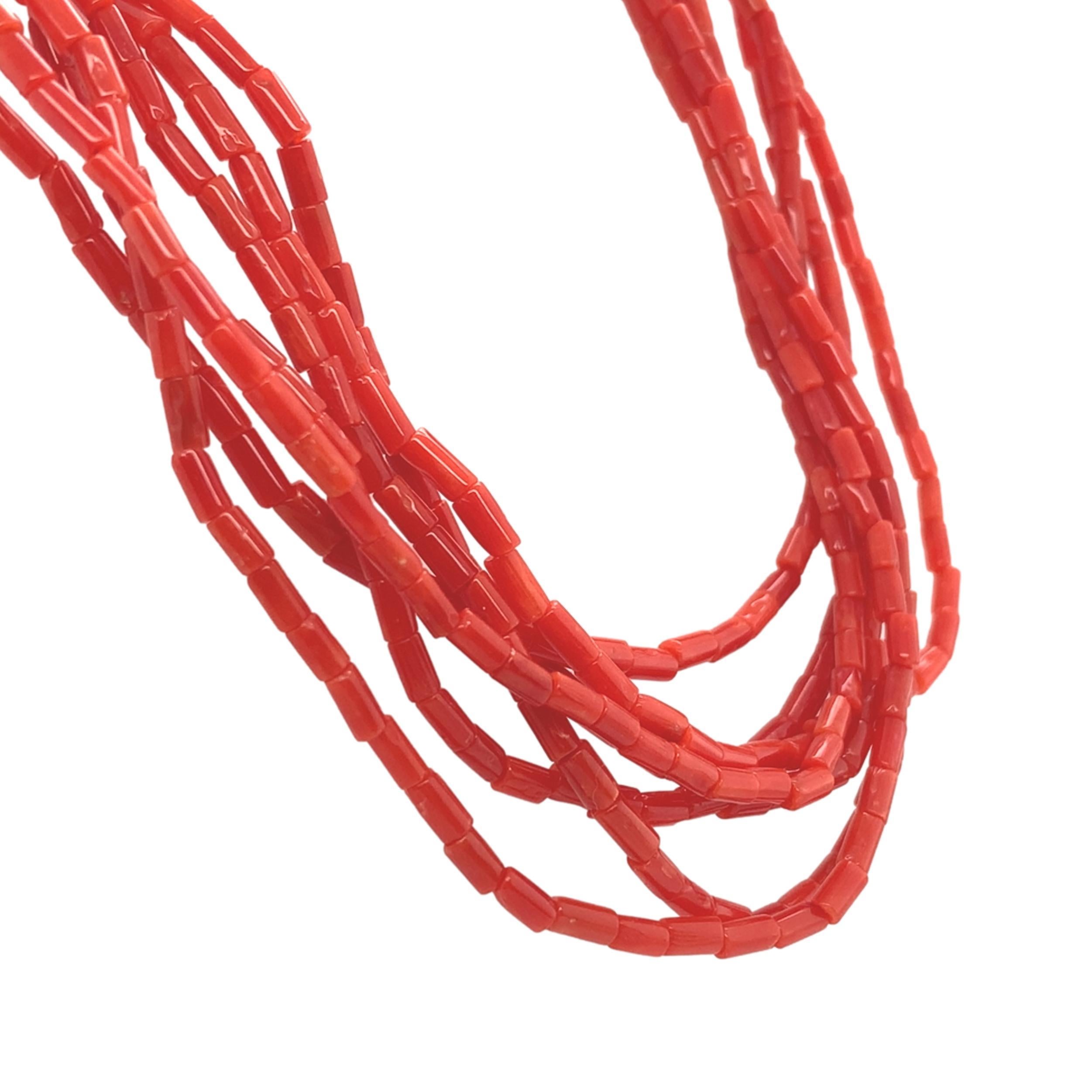 Contemporaneo Collana di perle a tubo in corallo naturale sangue di bue Heishi a più fili da 16,75