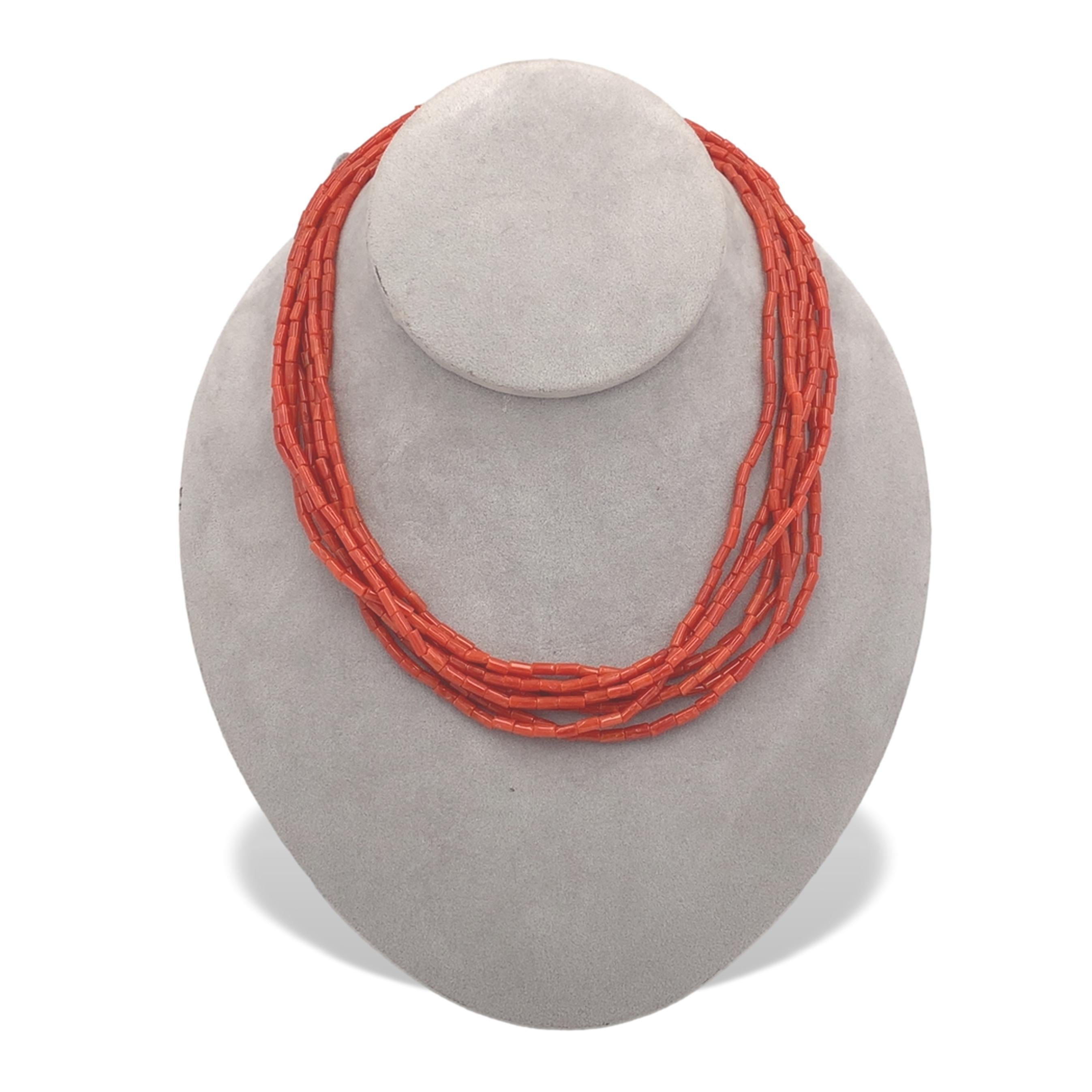 Collana di perle a tubo in corallo naturale sangue di bue Heishi a più fili da 16,75