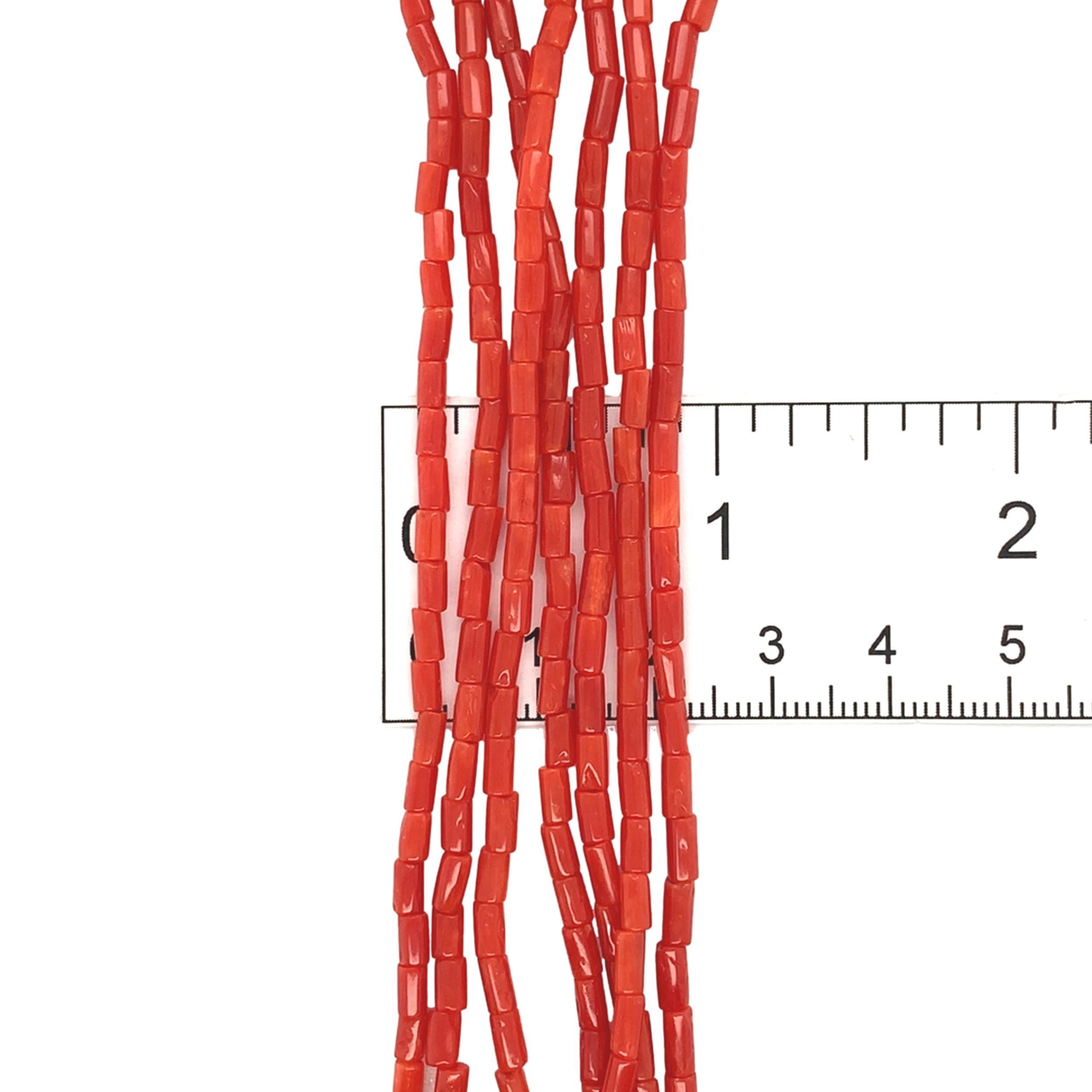 Uomo Collana di perle a tubo in corallo naturale sangue di bue Heishi a più fili da 16,75