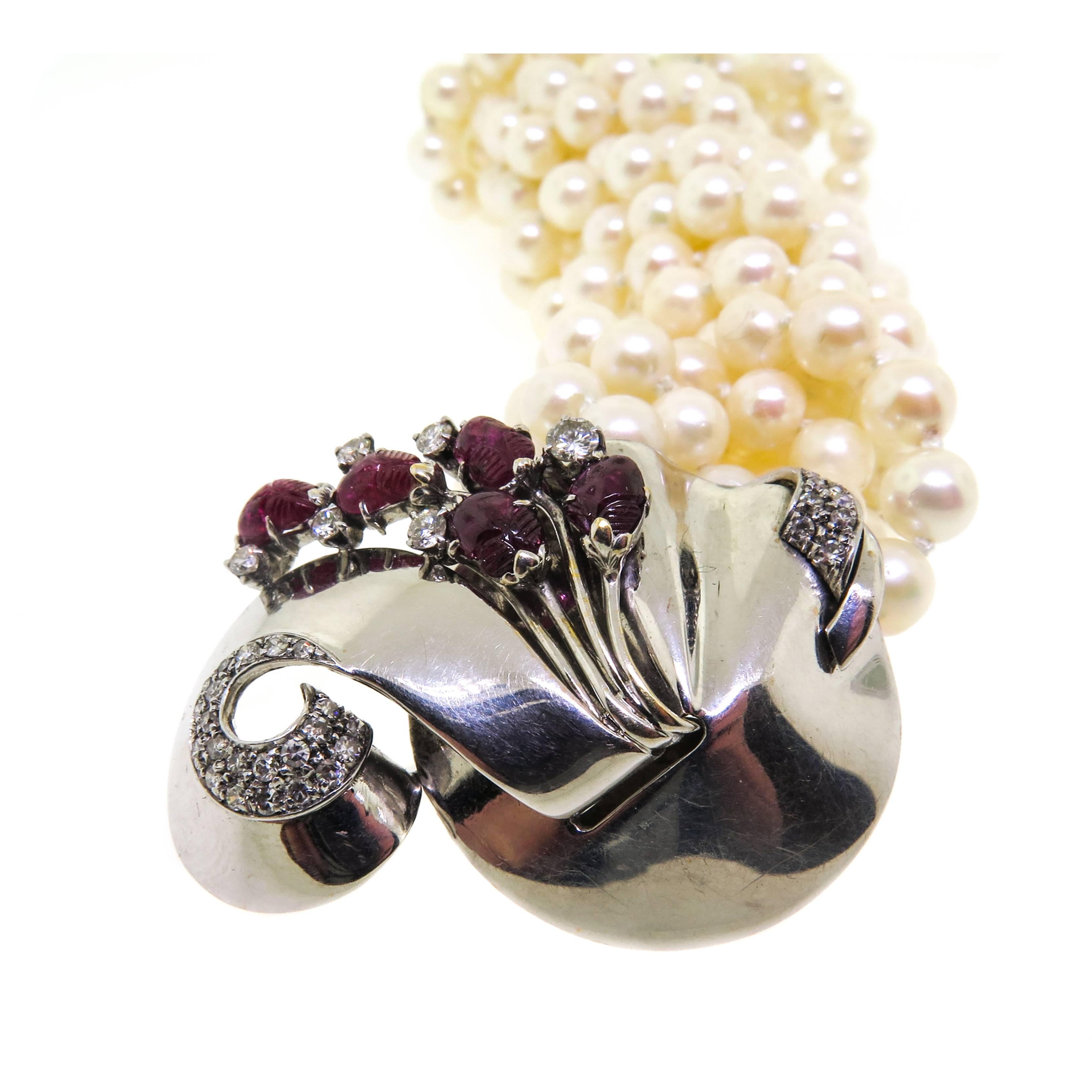 Romantic Multi-strand Pearls Torsade White Gold Bracelet