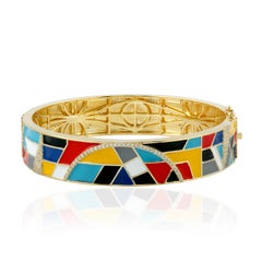 Multo Colored Enamel Bangle With Diamonds Made In Silver