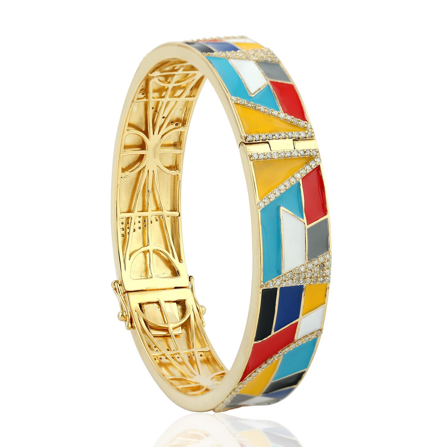 Artigiano Bangle con smalto colorato e diamanti in argento di Multo in vendita