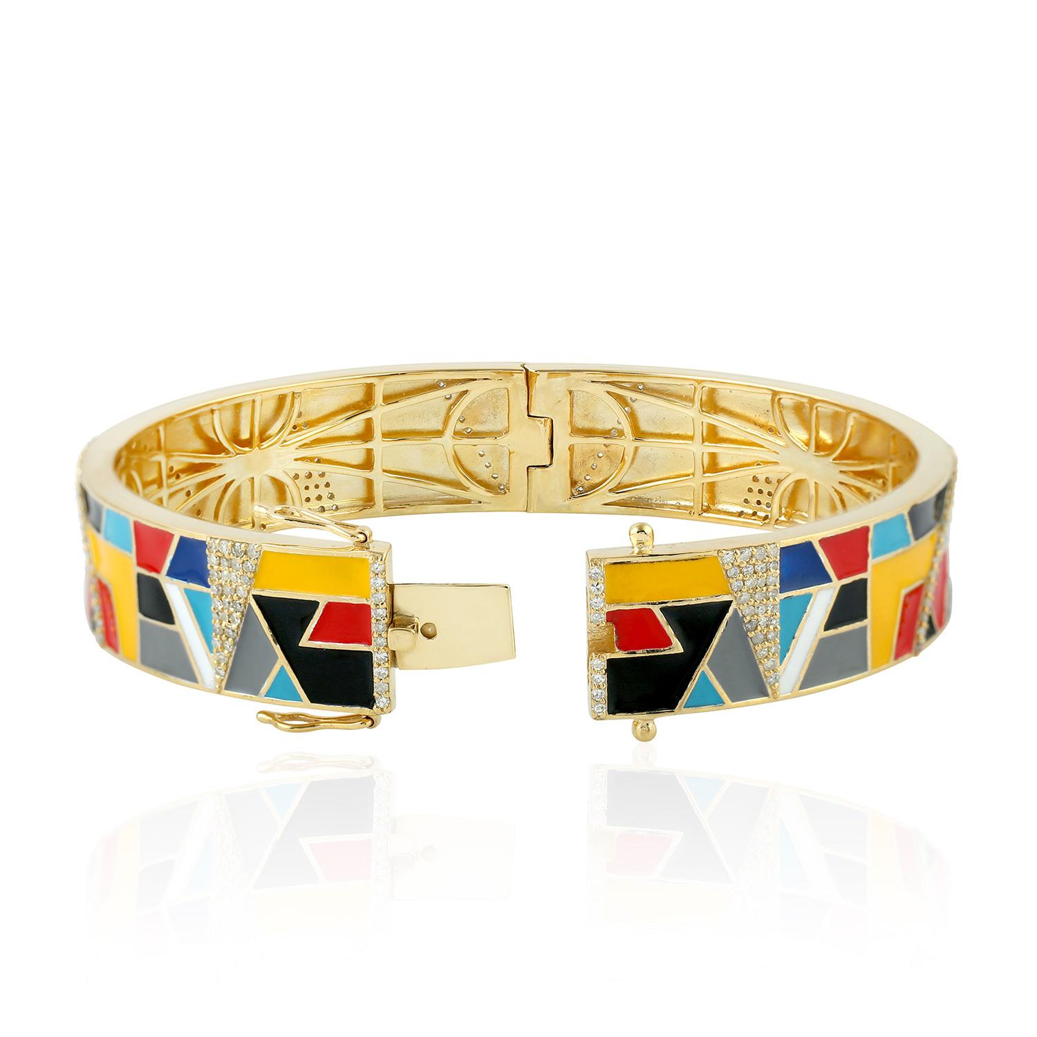Taglio misto Bangle con smalto colorato e diamanti in argento di Multo in vendita