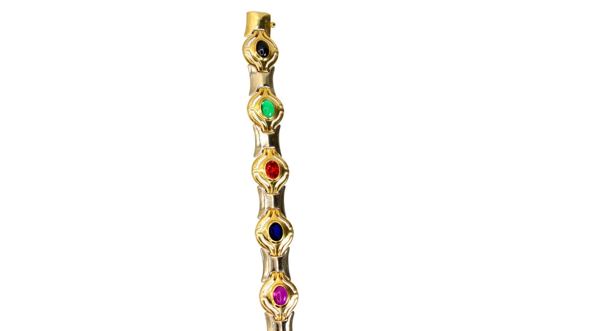 Contemporary Multy Color Stones 14 Karat Yellow-White Gold Bracelet For Sale
