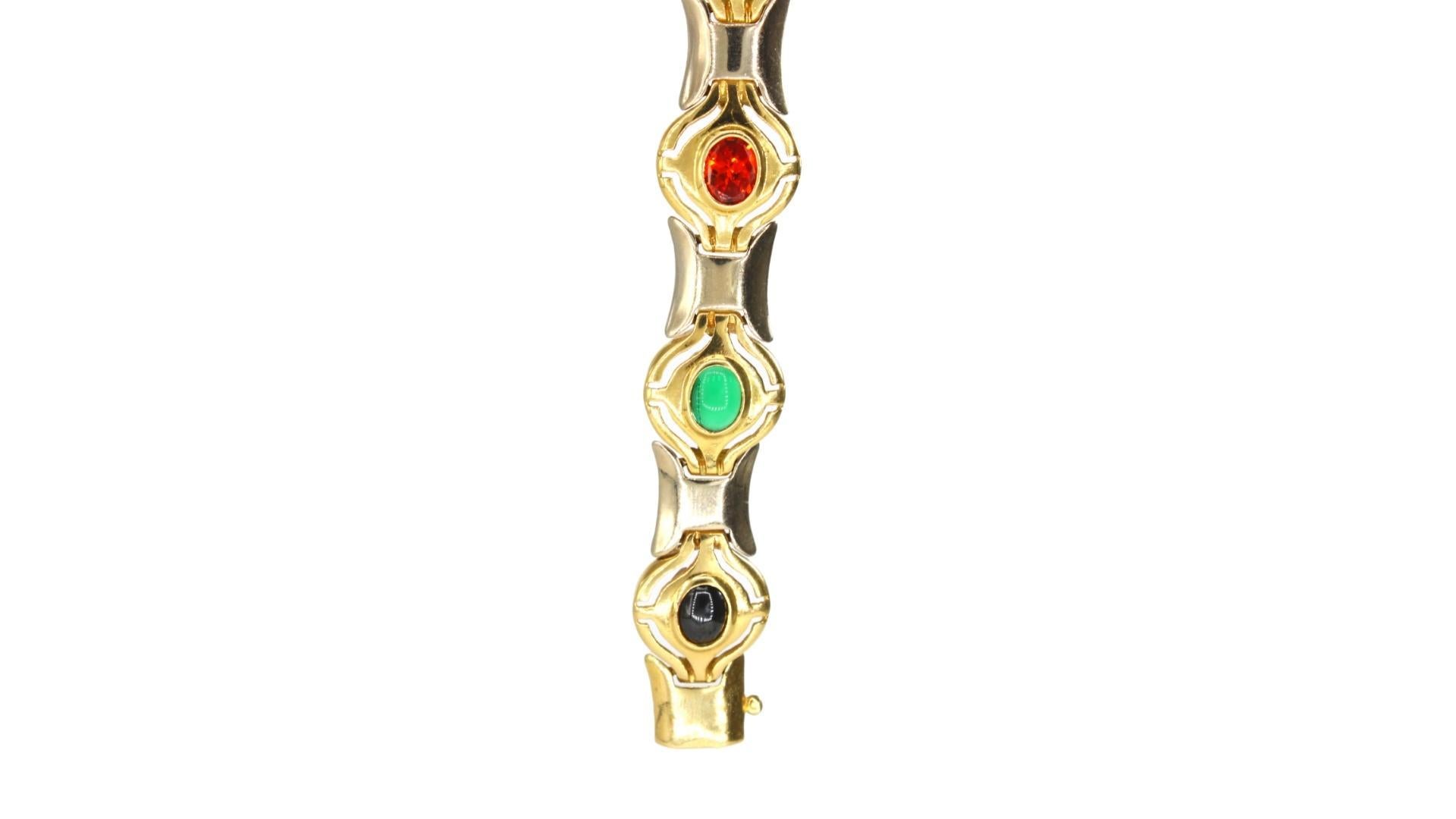 Multy Color Stones 14 Karat Yellow-White Gold Bracelet In Good Condition For Sale In Tel Aviv, IL