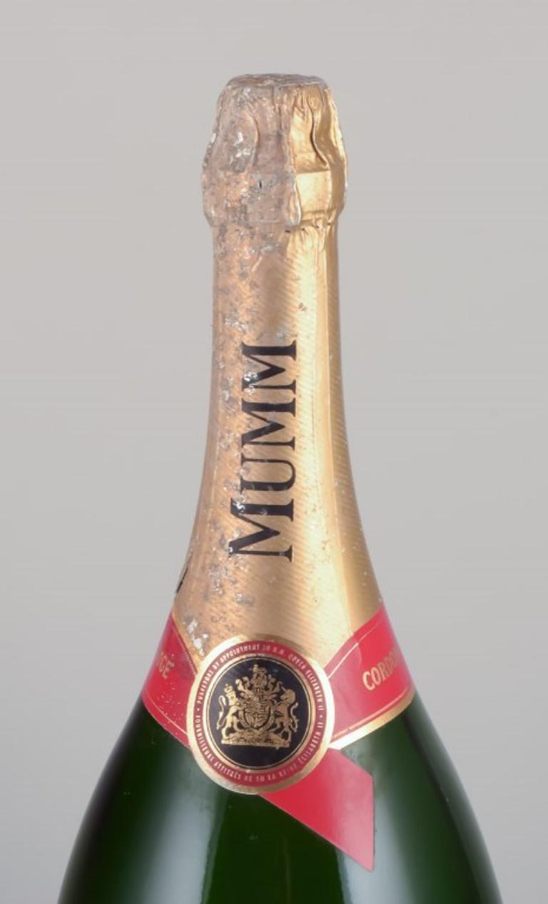Mumm, France. Decorative Mathusalem champagne bottle made of glass. 6 liters (empty).
Late 20th century.
In good condition with minor signs of use.
Dimensions: Height 60.0 cm x Diameter 16.0 cm.