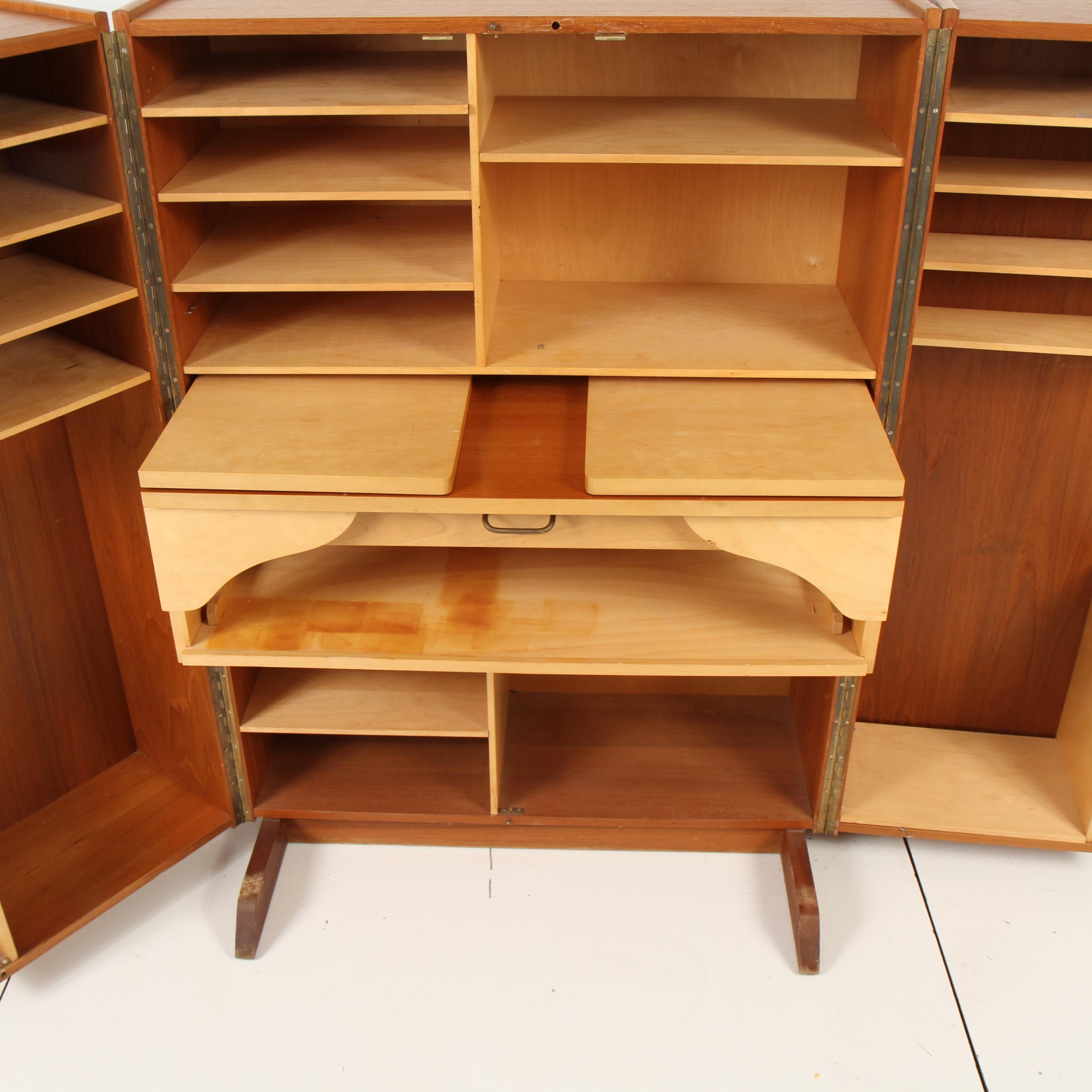 Mummenthaler and Meier Teak 'Magic Box' Fold Out Secretary Desk and Cabinet For Sale 1