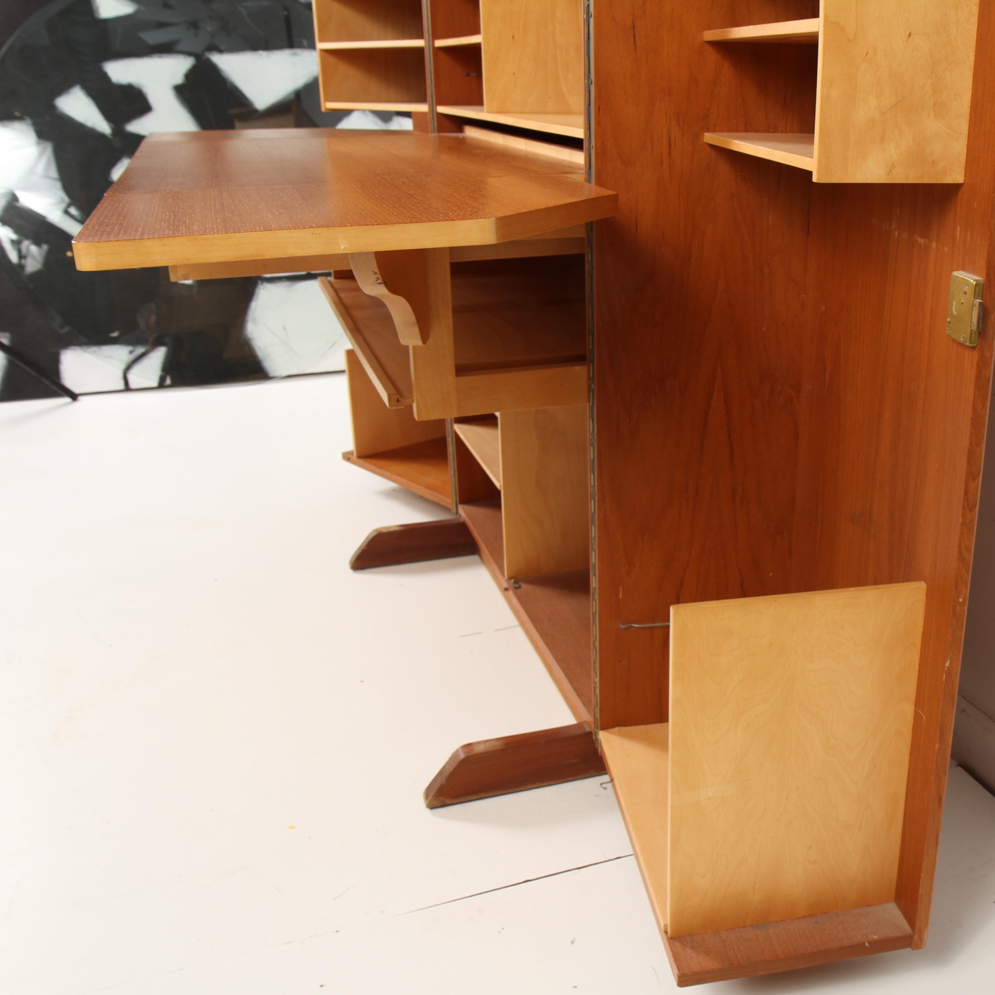 Mummenthaler and Meier Teak 'Magic Box' Fold Out Secretary Desk and Cabinet In Good Condition In New London, CT