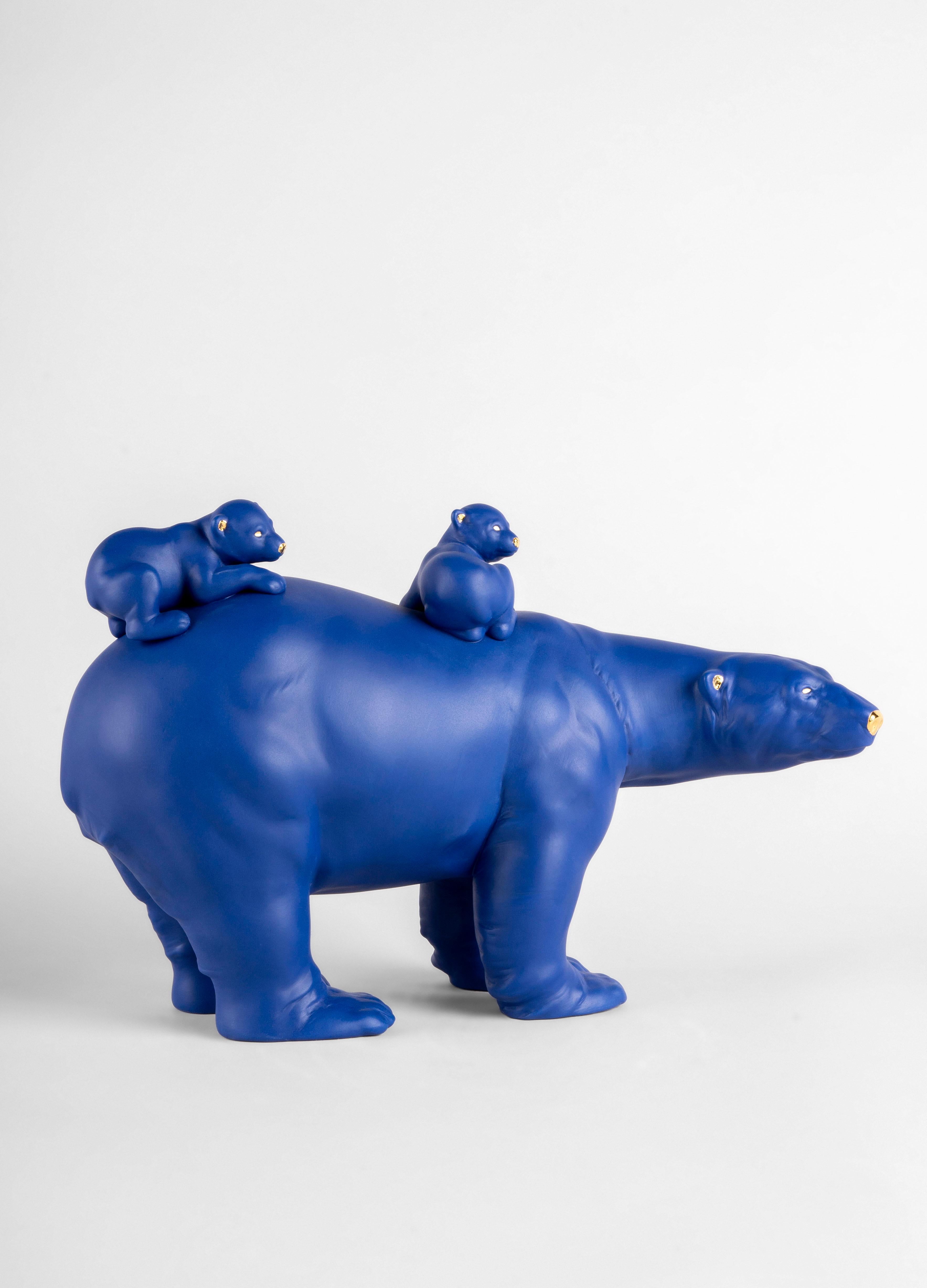 Hand-Crafted Mummy Bear and Babies 'Blue-Gold', Limited Edition