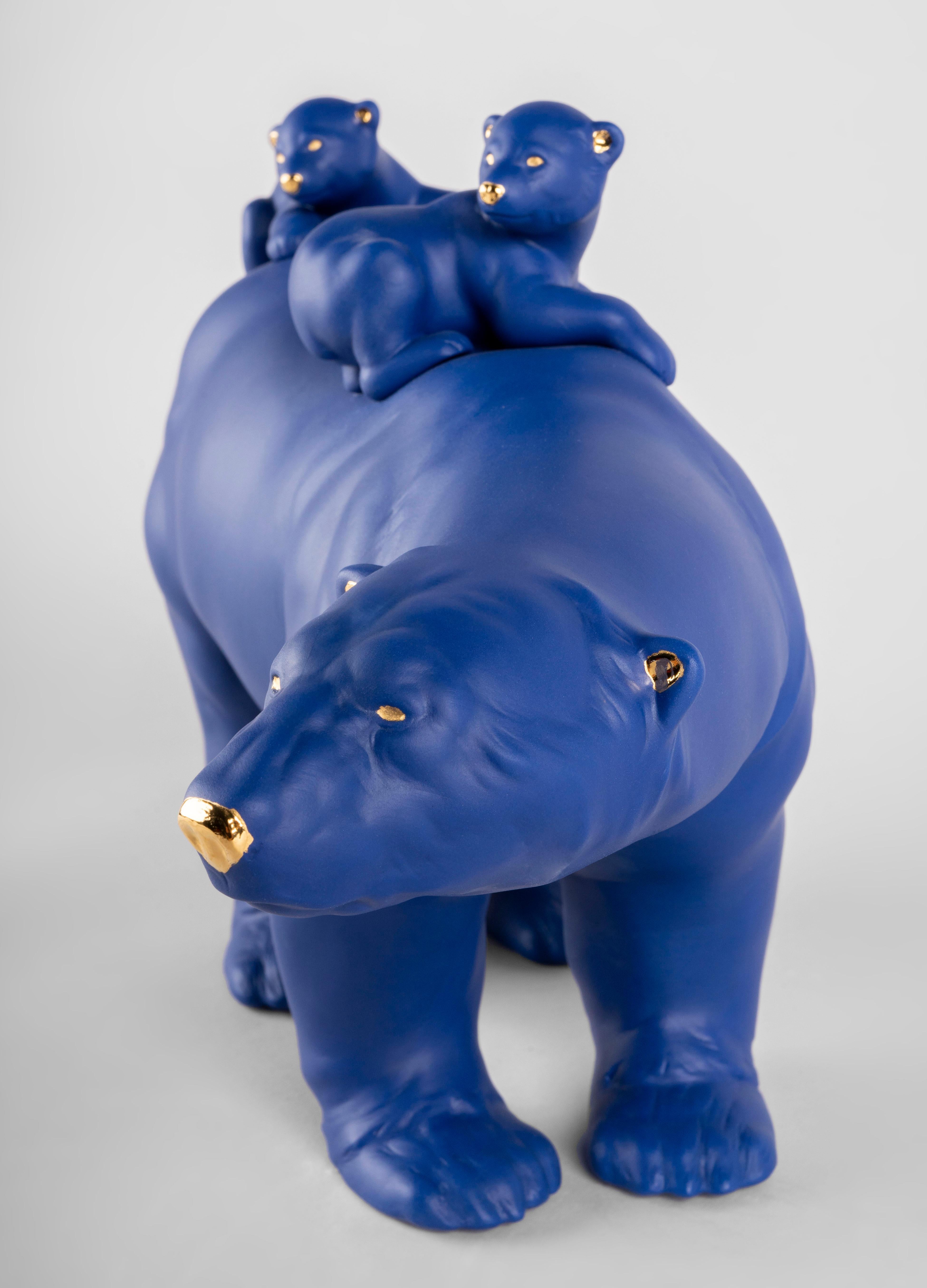 Contemporary Mummy Bear and Babies 'Blue-Gold', Limited Edition