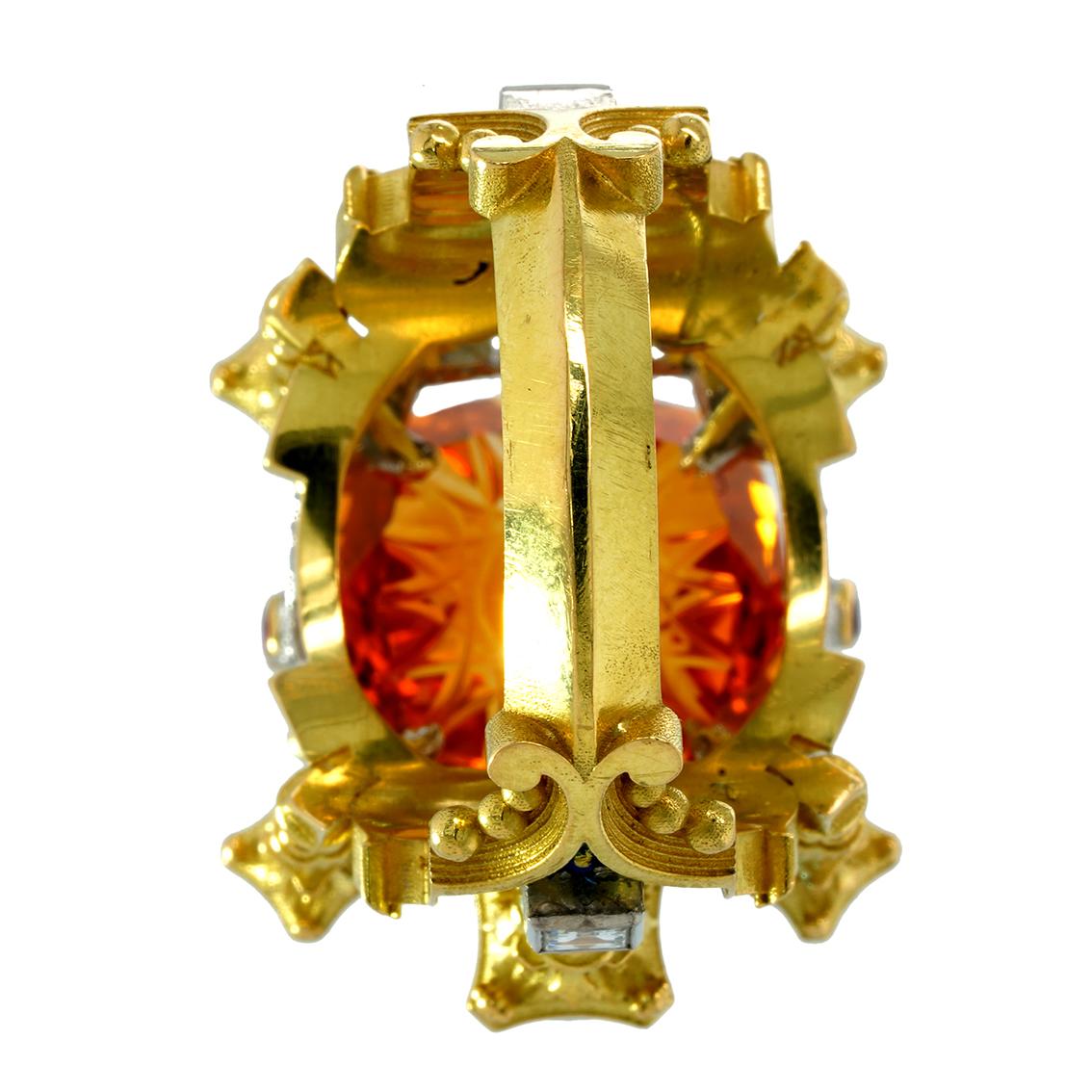  Carved Citrine, Topaz, Ruby, Diamond Gold Enamel Ring  For Sale 11