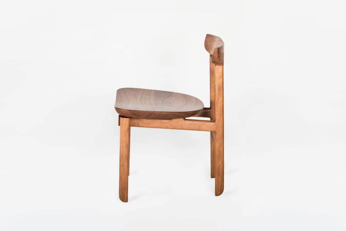 Contemporary Dining Chair in Sculpted Solid Mexican Hardwood For Sale 2