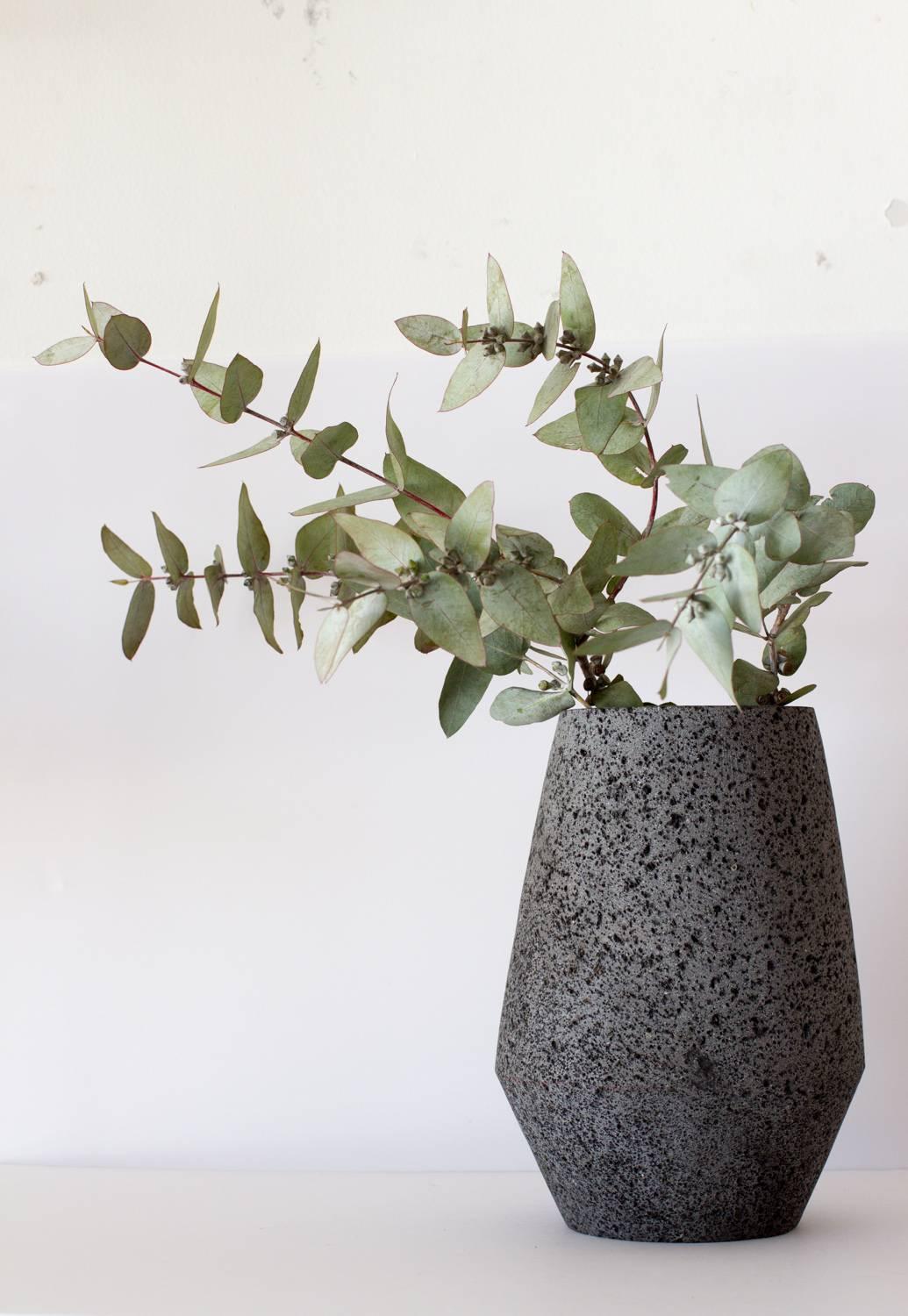 Mexican 'Muna' Handmade Vase in Volcanic Rock, Contemporary Style For Sale