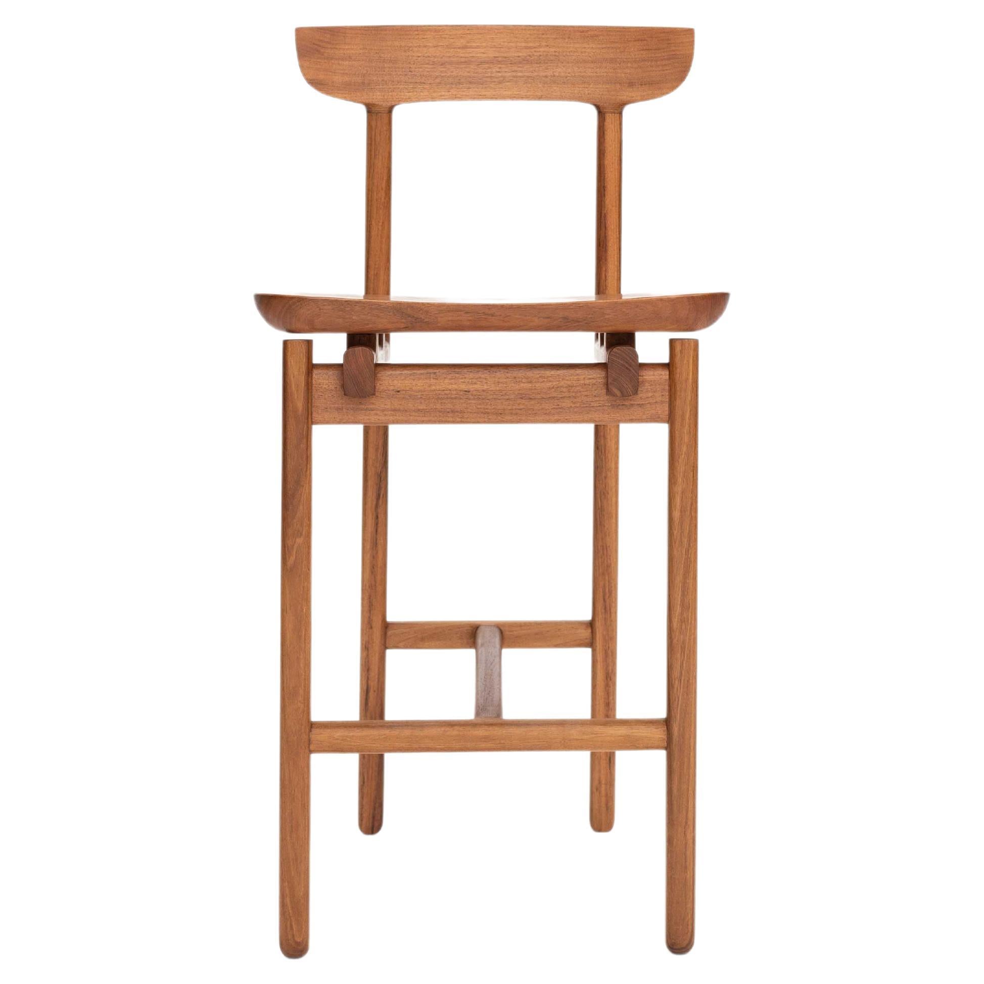 Contemporary Bar Stool in Sculpted Solid Caribbean Walnut For Sale