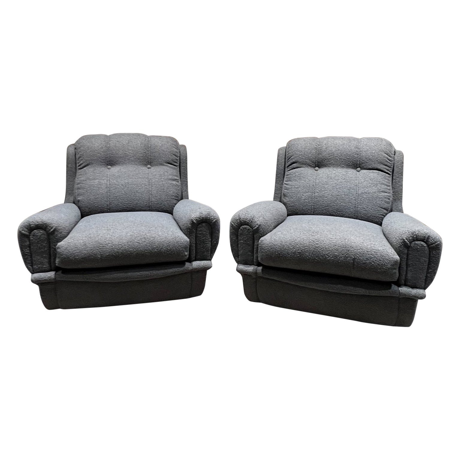 1960er Jahre Italien guiseppe munari für Poltrona
Fabelhaftes Set italienischer Loungesessel aus grauem Bouclé
Klassisches geschwungenes Deco-Design, inspiriert vom französischen Jean Michel Frank.
Neue frische Polsterung.
Kein Label.
Maße: 34 hoch
