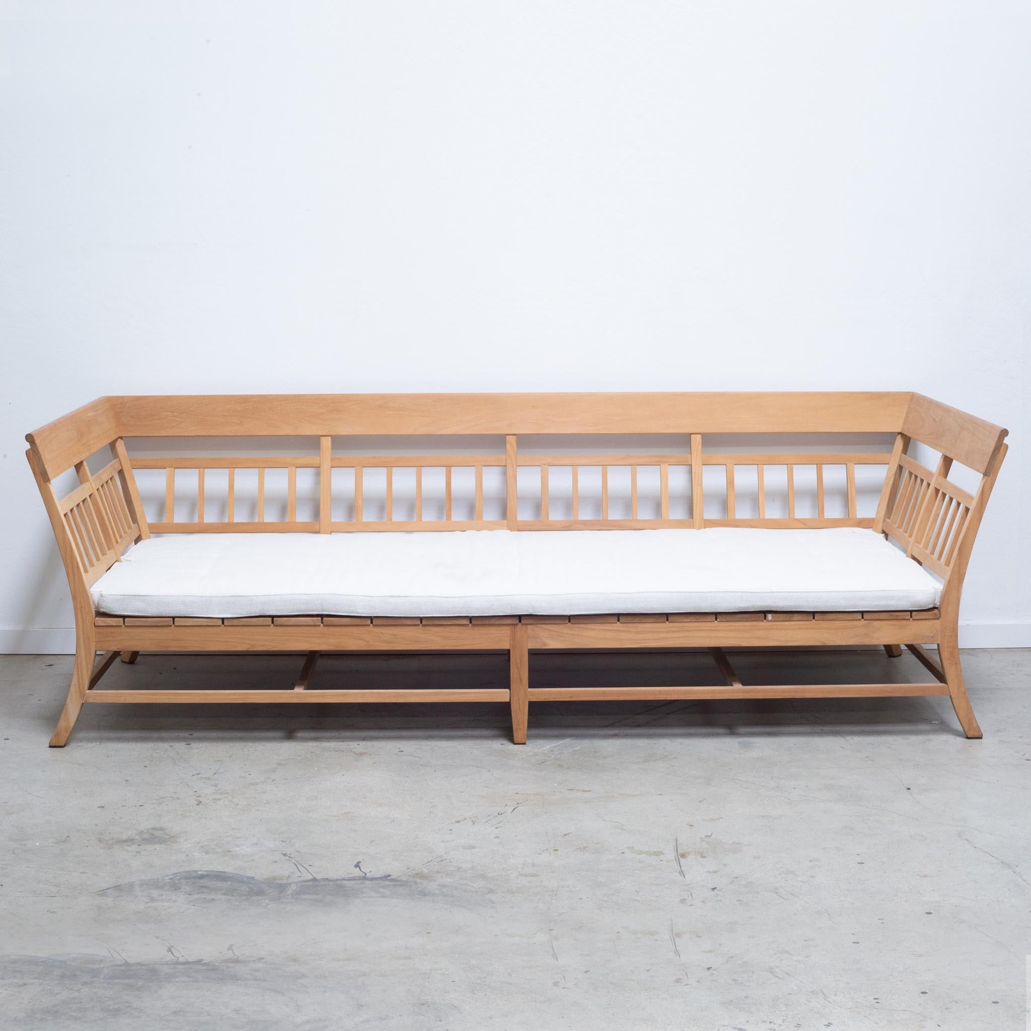 About

A large custom Munder Skiles patio daybed. Teak frame with upholstered fabric cushions. This size was custom made for the piece but was never used. 

Munder-Skiles is synonymous with the finest handmade exterior furniture.

Each chair,