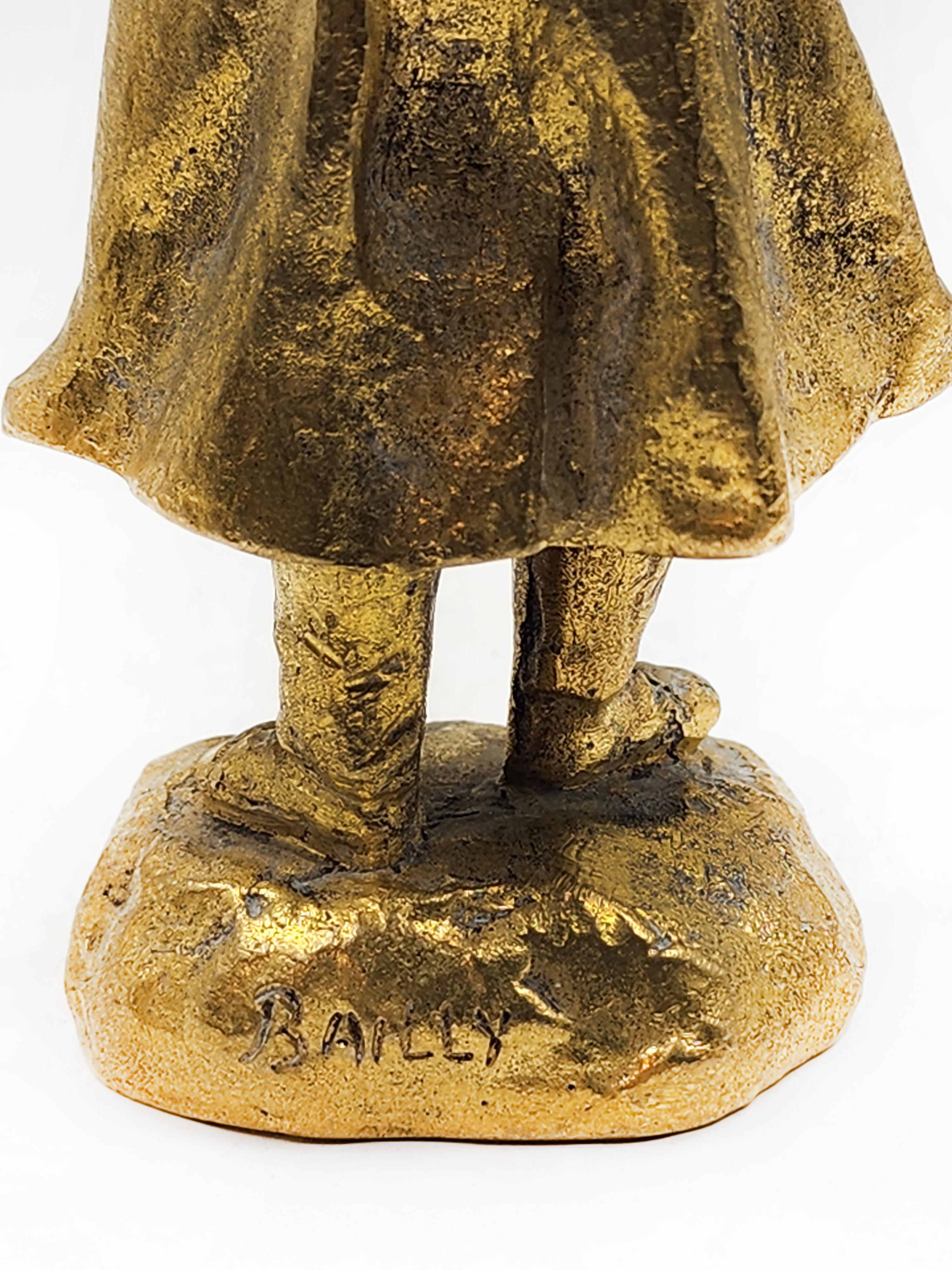 Fatto a mano Ragazza di Monaco in bronzo dorato di Bailly Charles Eloy (Francia 1830-1895) in vendita