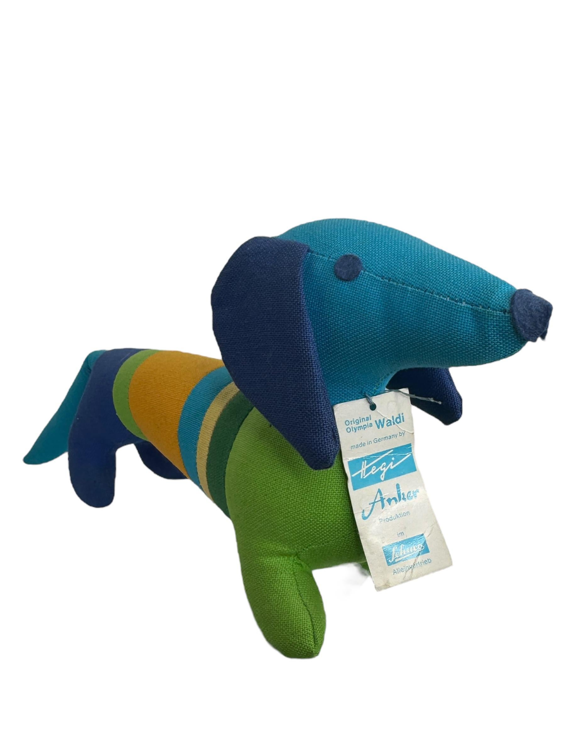 Mid-Century Modern Munich Olympic Games 1972 Mascot Waldi Dog Dachshund by Schuco, Vintage German