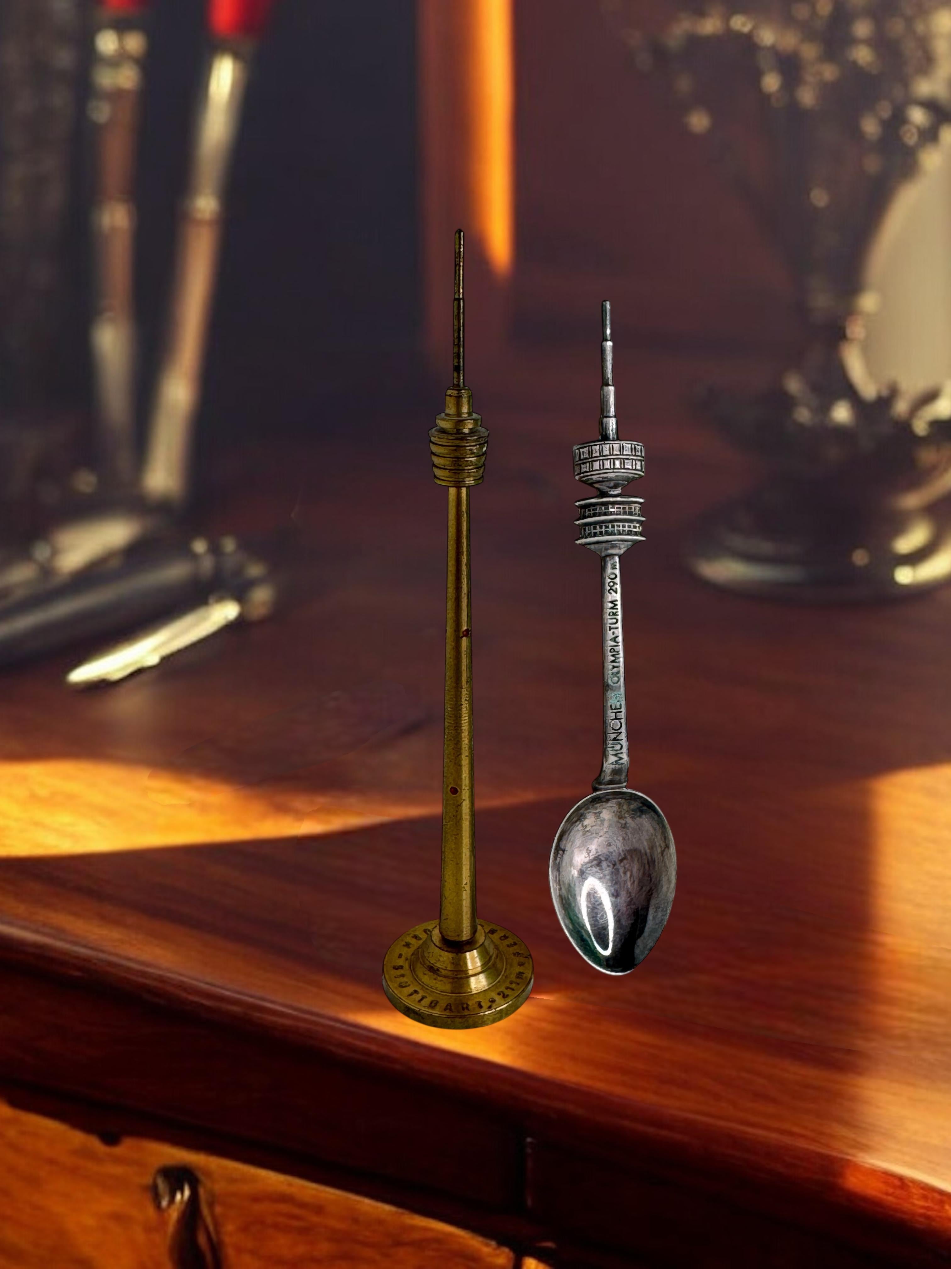 Munich Olympic Souvenir Spoon, Stuttgart TV Tower Souvenir Pen, Germany 1970s For Sale 4