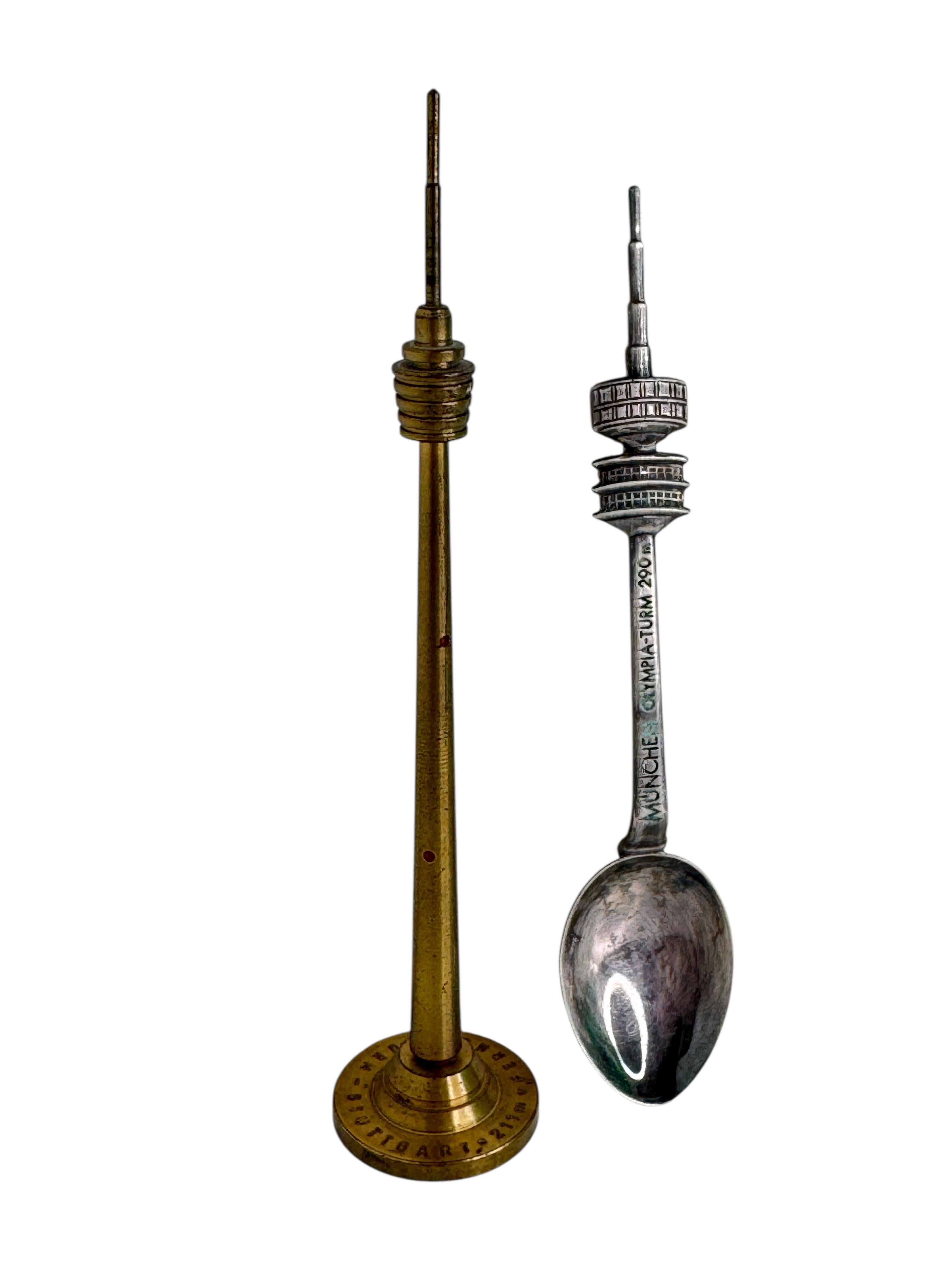 Munich Olympic Souvenir Spoon, Stuttgart TV Tower Souvenir Pen, Germany 1970s In Good Condition For Sale In Nuernberg, DE
