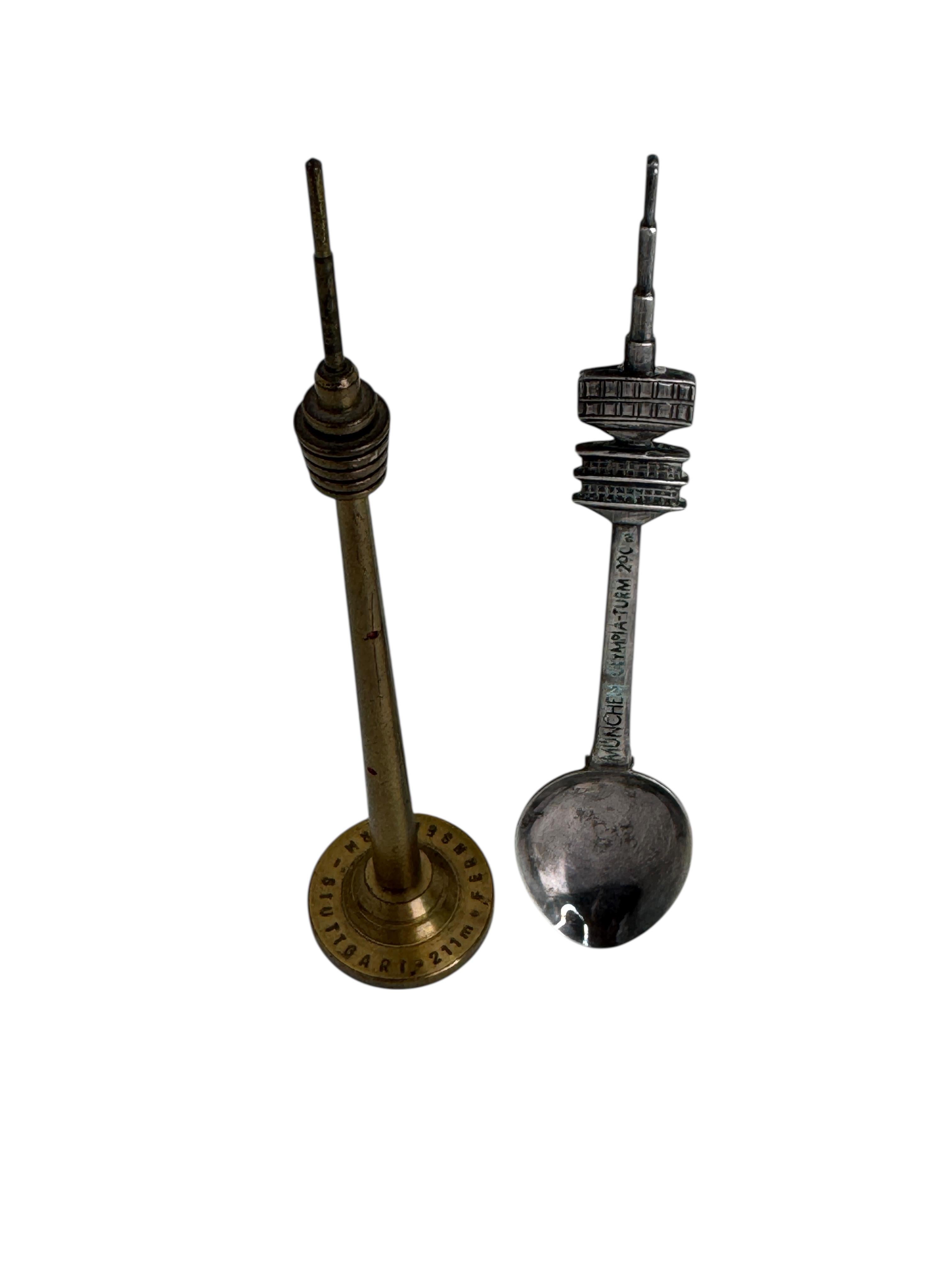 Late 20th Century Munich Olympic Souvenir Spoon, Stuttgart TV Tower Souvenir Pen, Germany 1970s For Sale