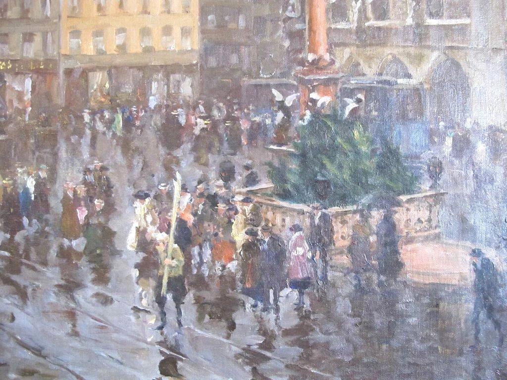 Mid-20th Century Munich Street Scene Oil Painting on Canvas by Charles Vetter, circa 1936 For Sale