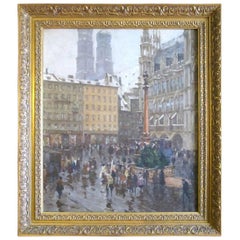 Munich Street Scene Oil Painting on Canvas by Charles Vetter, circa 1936