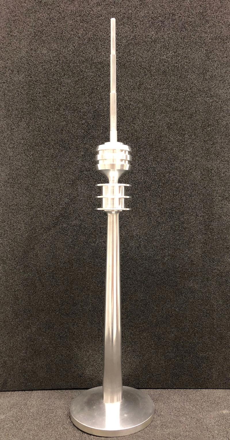 Scaled model of the Munich television tower. Hand-spun in aluminium. A nice architectural sculpture for every living or mans room.