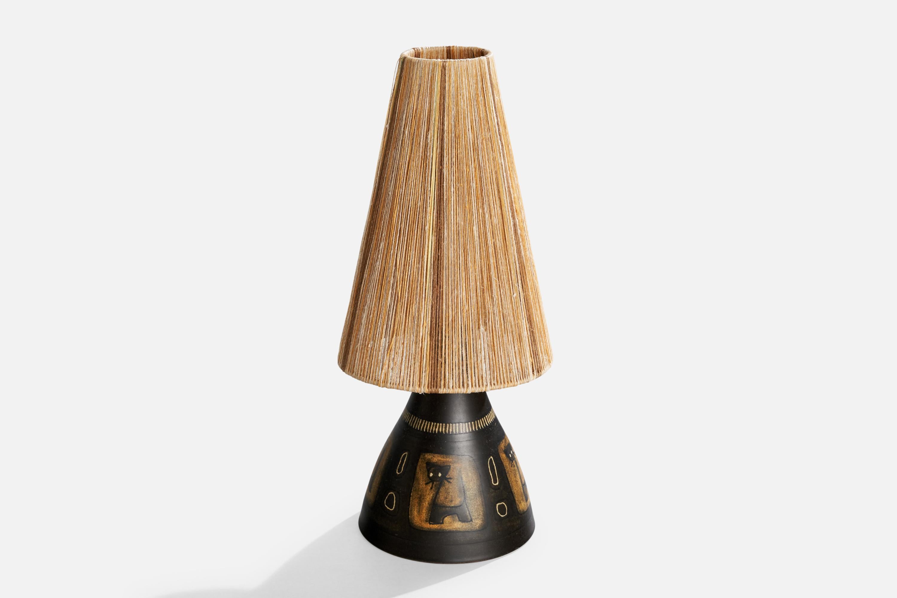 Munk Keramik, Tischlampen, Keramik, Stoff, Schweden, 1960er Jahre (Mitte des 20. Jahrhunderts) im Angebot