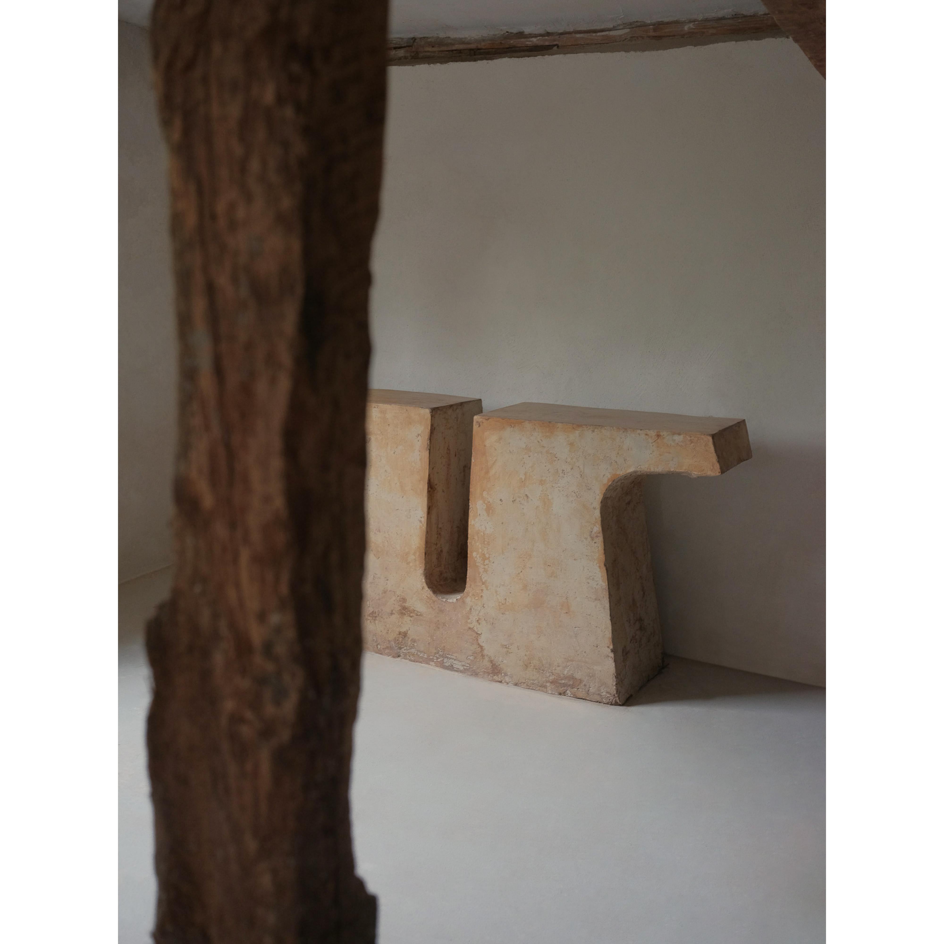 Munk, Unique Console in Hemp Crete by Lucas Tyra Morten
Edition: Limited Edition of 9
Dimensions: W 172 x D 40 x H 85 cm
Material: Hemp Crete, coffee/tee dyed, waxed with pigmented linseed oil 
Can be made in a light or dark version (either